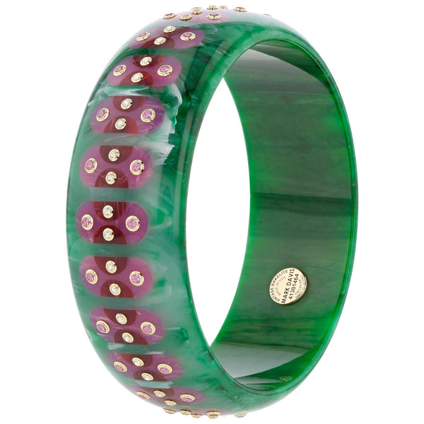 Adler Bangle | Forest green bakelite bangle with inlay and stones.