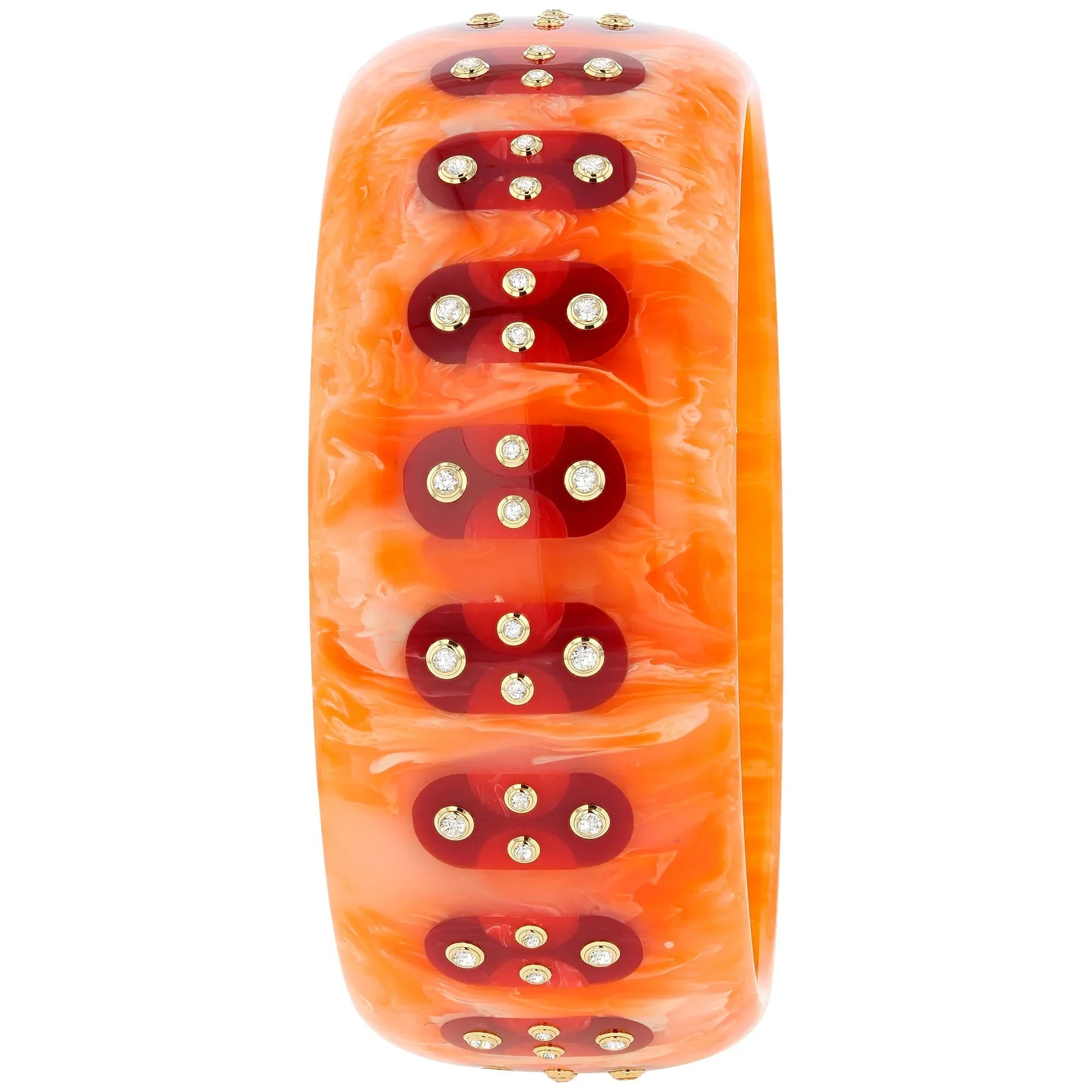 Adler Bangle | Brilliant orange bakelite with inlay and stones.