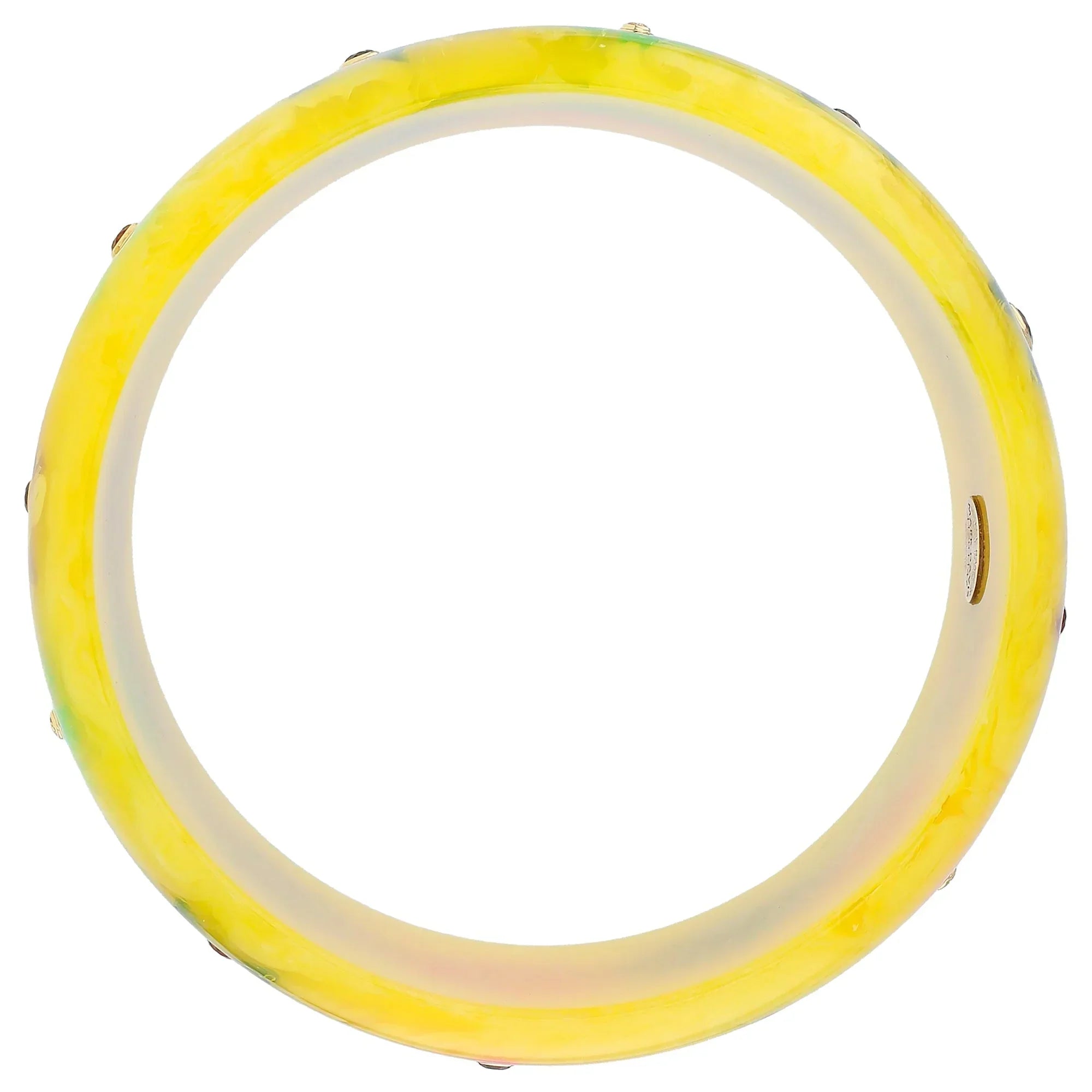 Aiysha Bangle | Sunny yellow bakelite with inlay and stones.