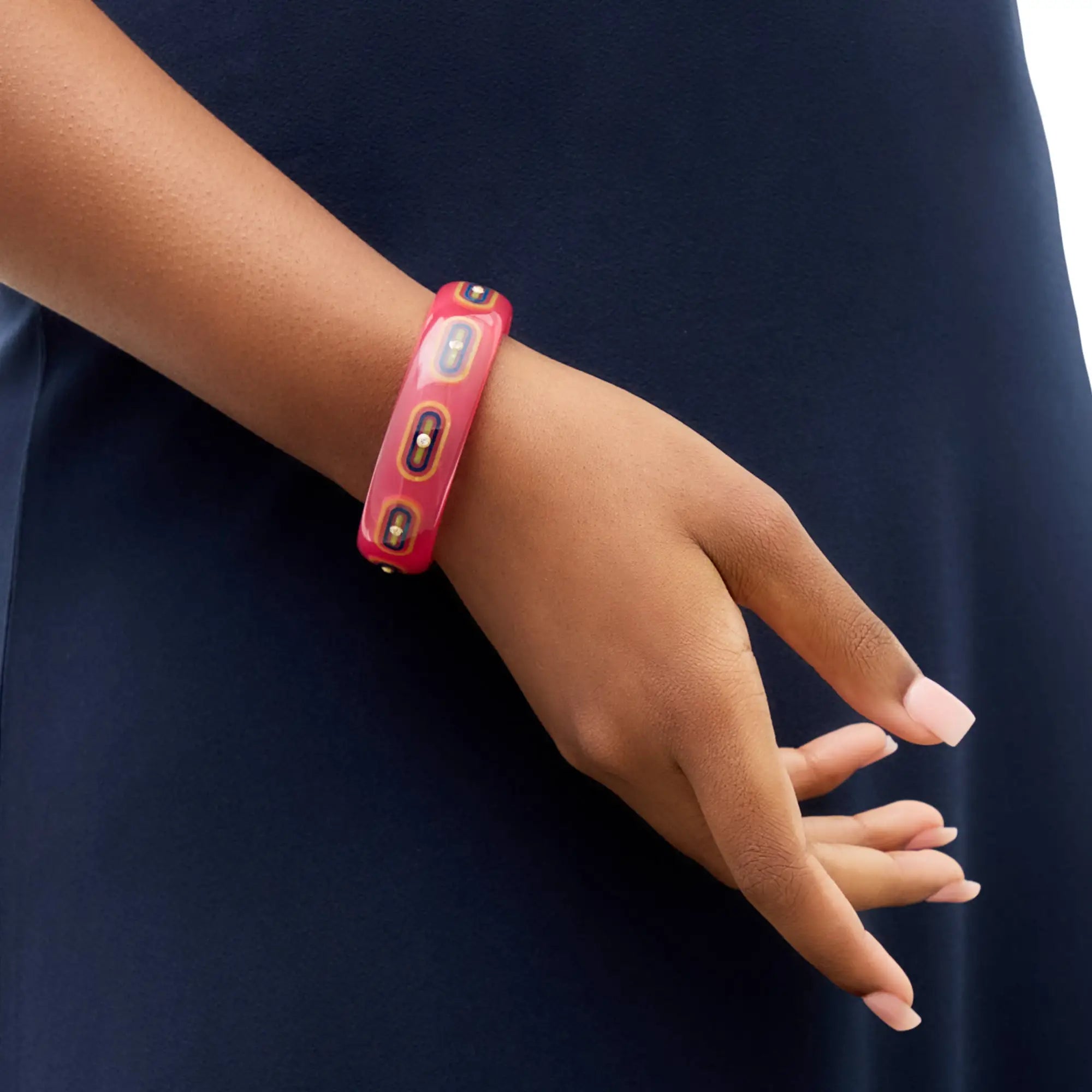 Bea Bangle | Semi translucent bakelite with inlay and stones.