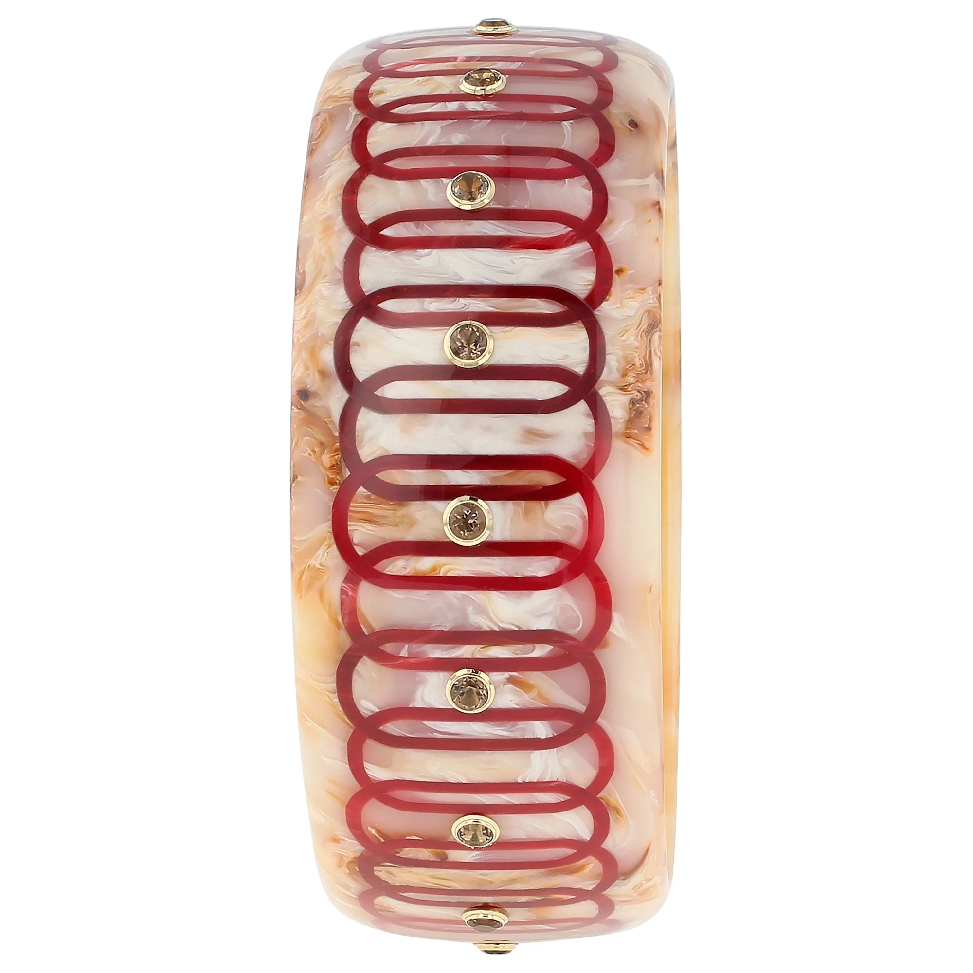 Blenda Bangle | Cream marbled bakelite with inlay and stones.