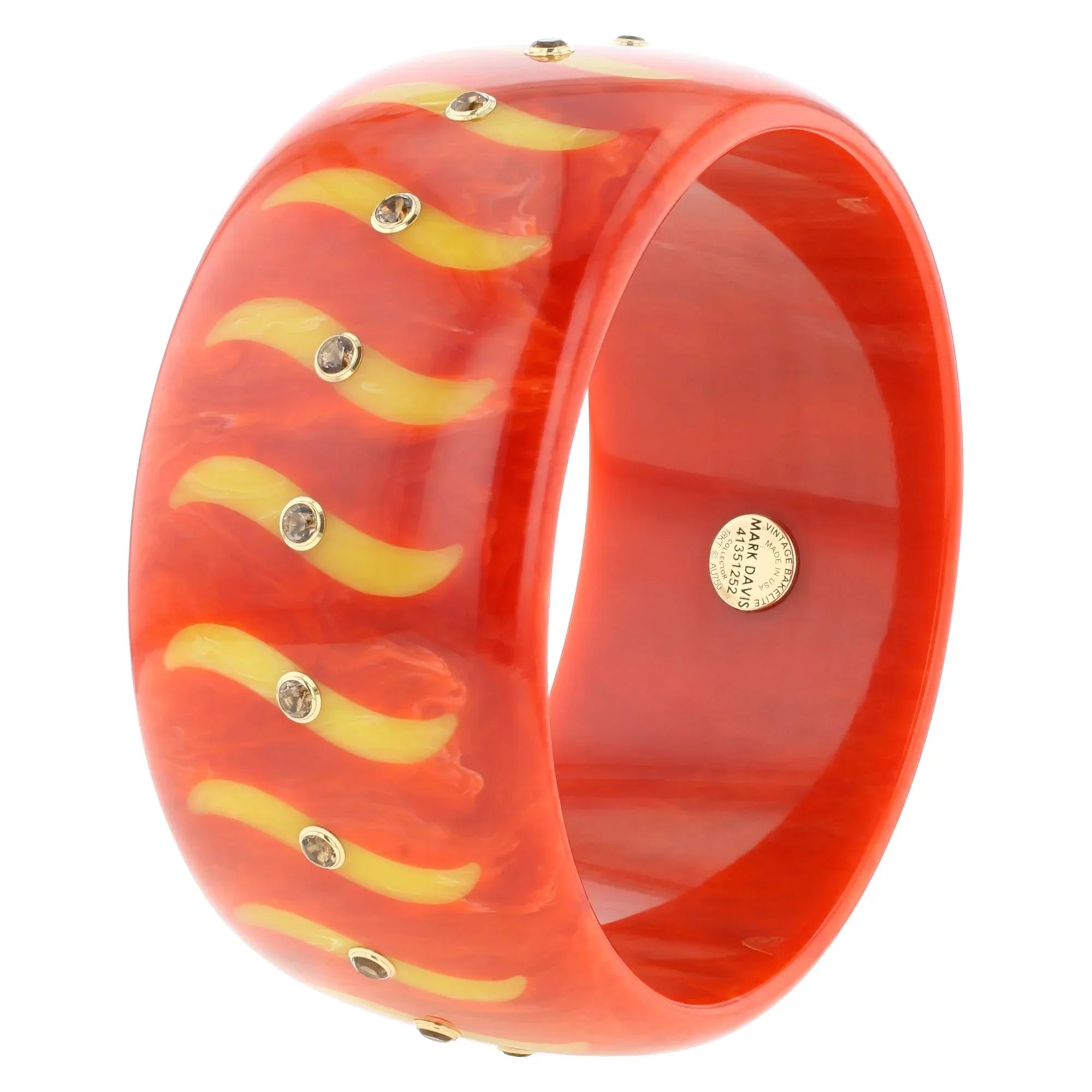 Bliss Bangle | Deep orange bakelite with inlay and stones.