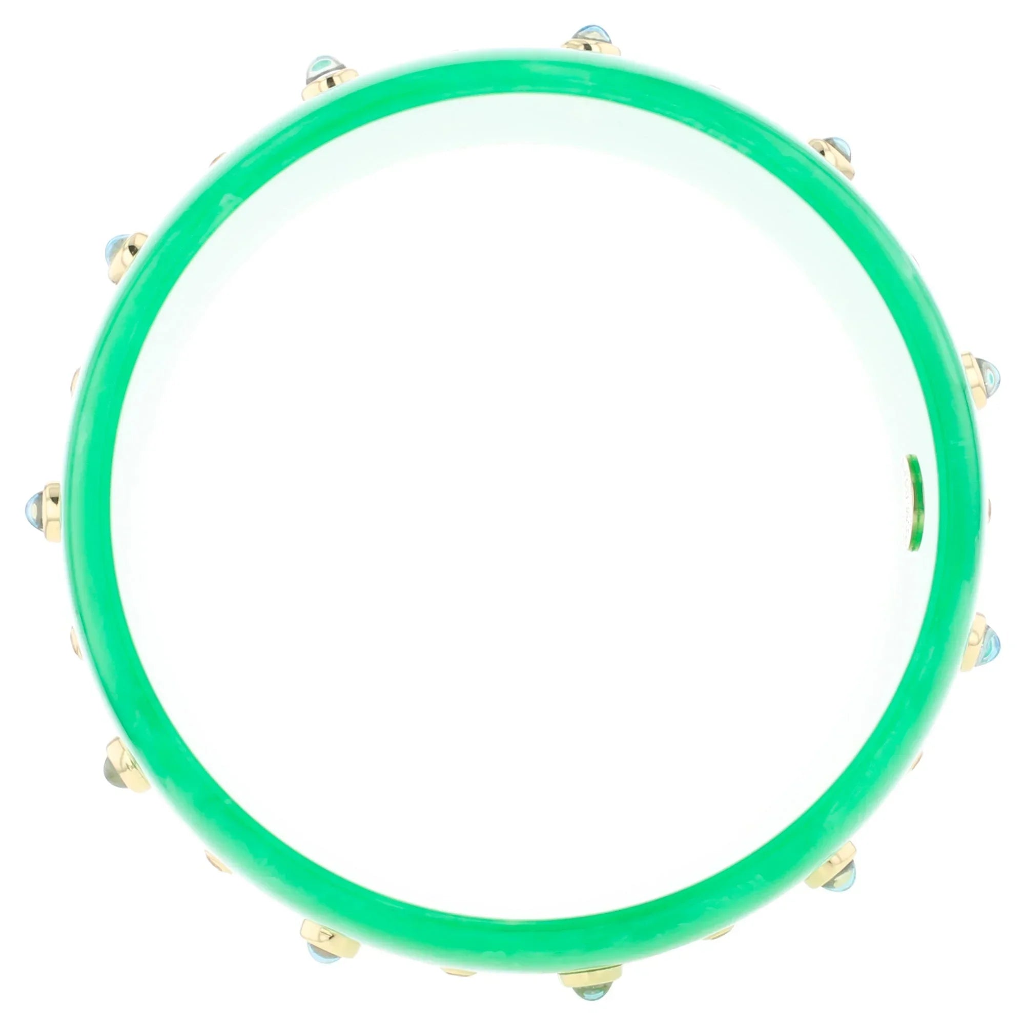 Bliss Bangle | Vibrant green bakelite with inlay and stones.