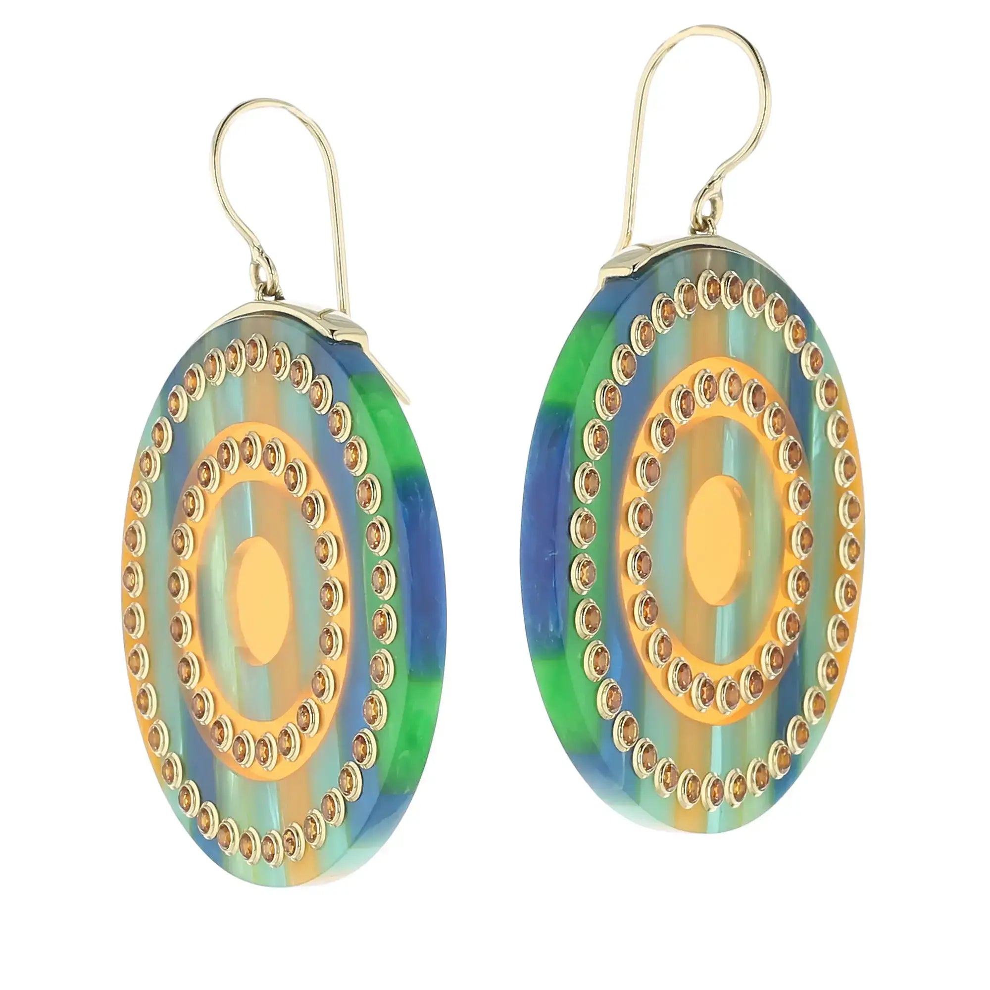 Blythe Earrings | Bakelite dangle earrings with orange prystal inlay and stones