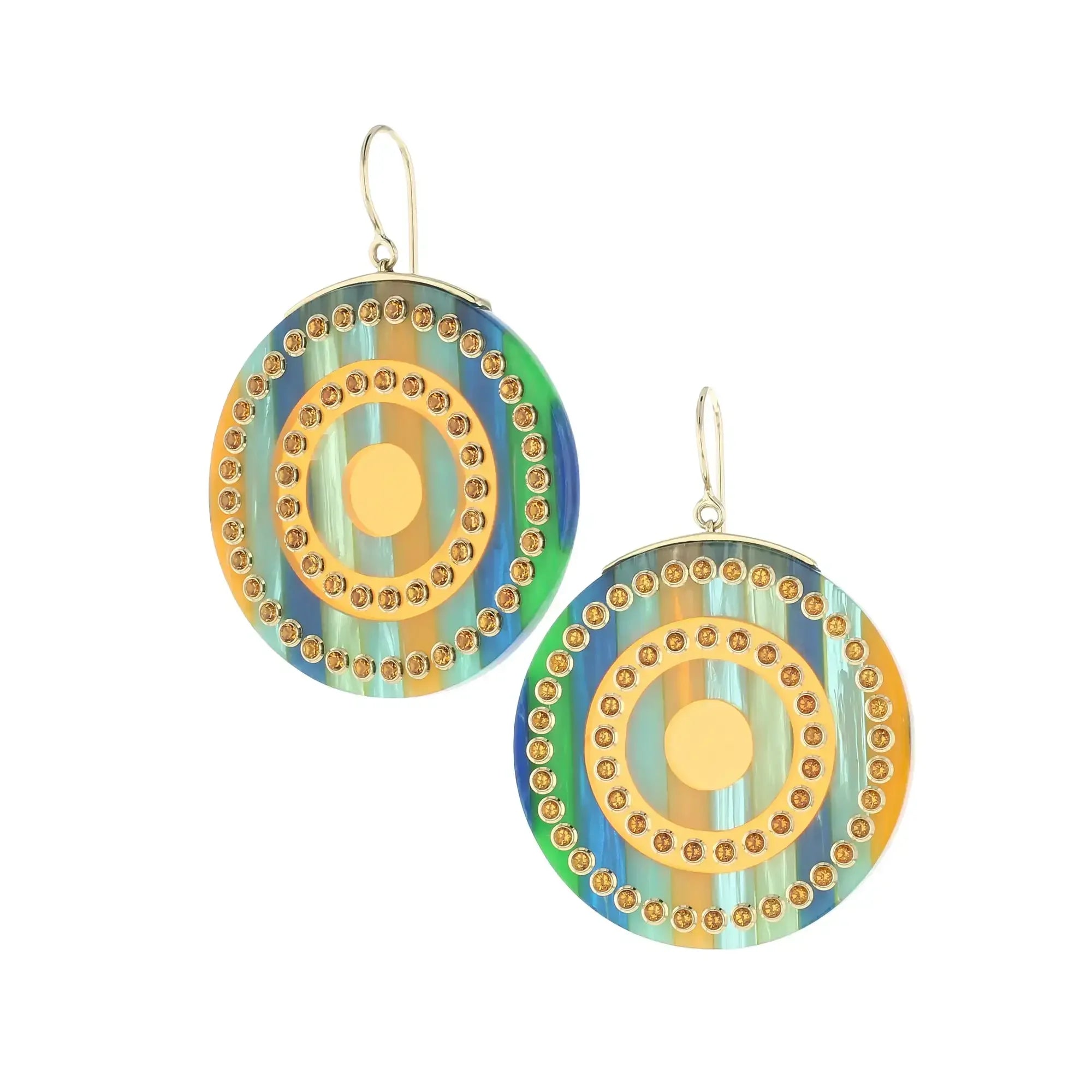 Blythe Earrings | Bakelite dangle earrings with orange prystal inlay and stones