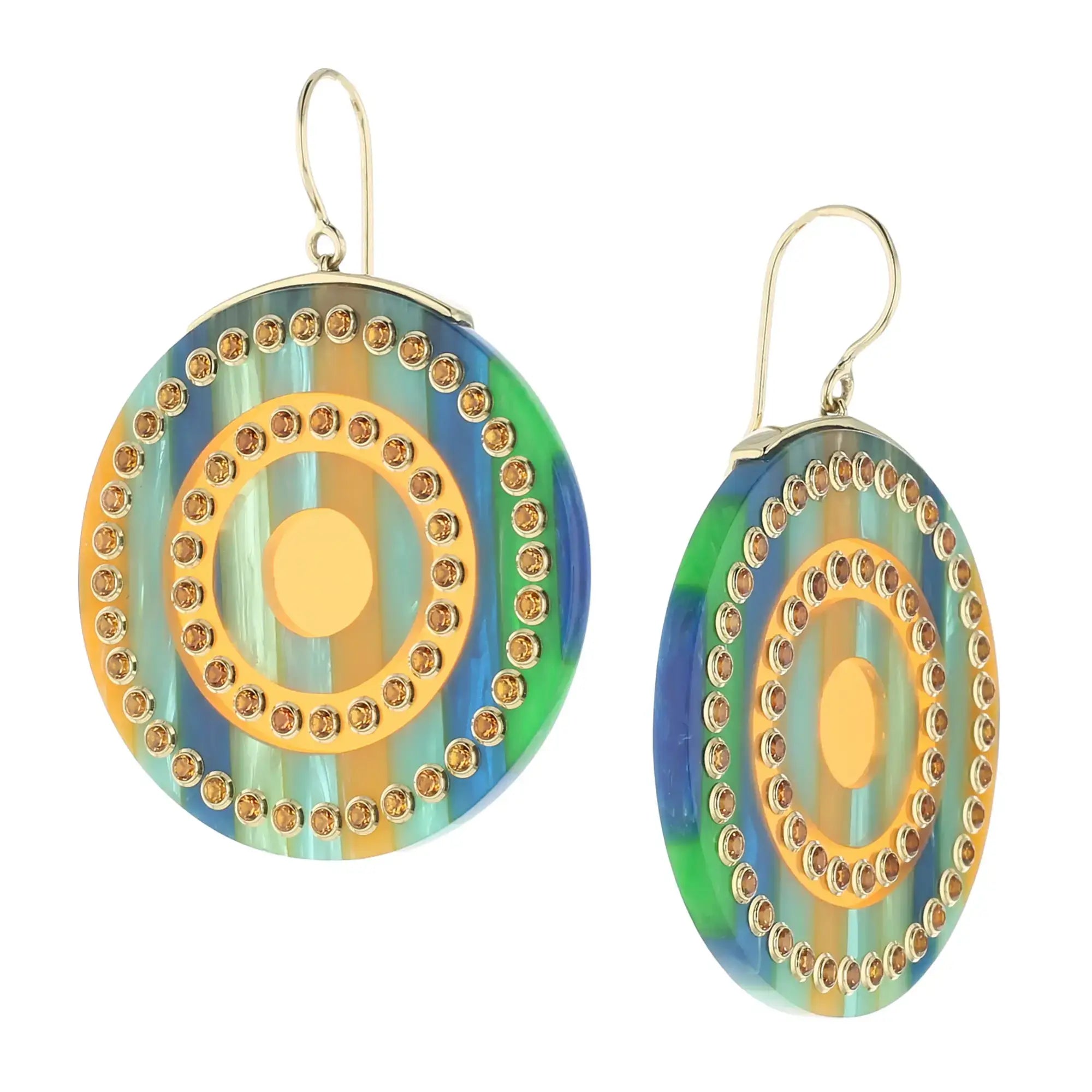 Blythe Earrings | Bakelite dangle earrings with orange prystal inlay and stones