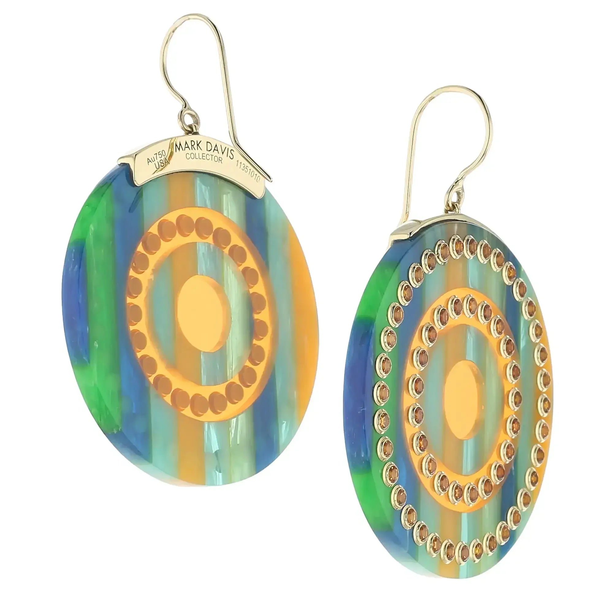 Blythe Earrings | Bakelite dangle earrings with orange prystal inlay and stones