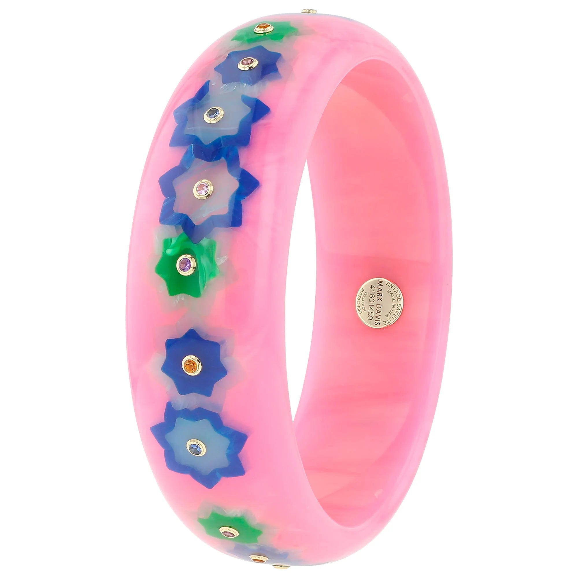 Blossom Bangle | Pastel pink bakelite with inlay and stones.