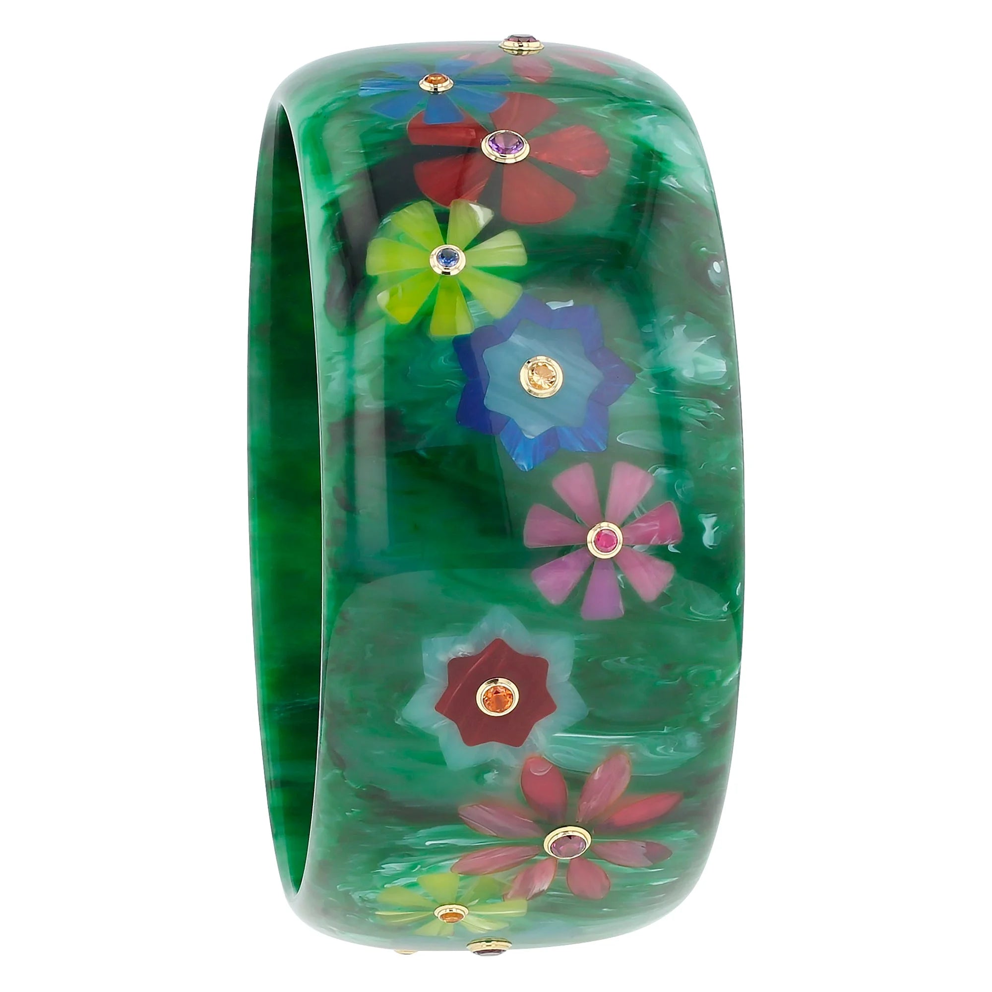 Blossom Bangle | Bakelite with inlay and stones.