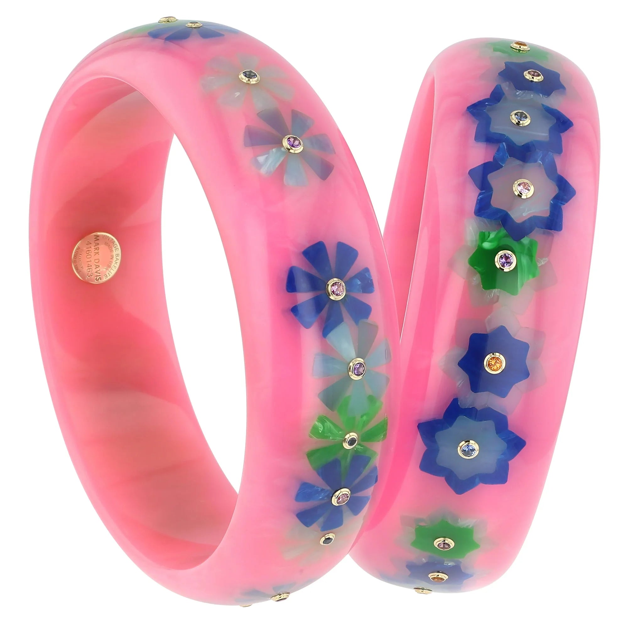 Blossom Bangle | Pastel pink bakelite with inlay and stones.