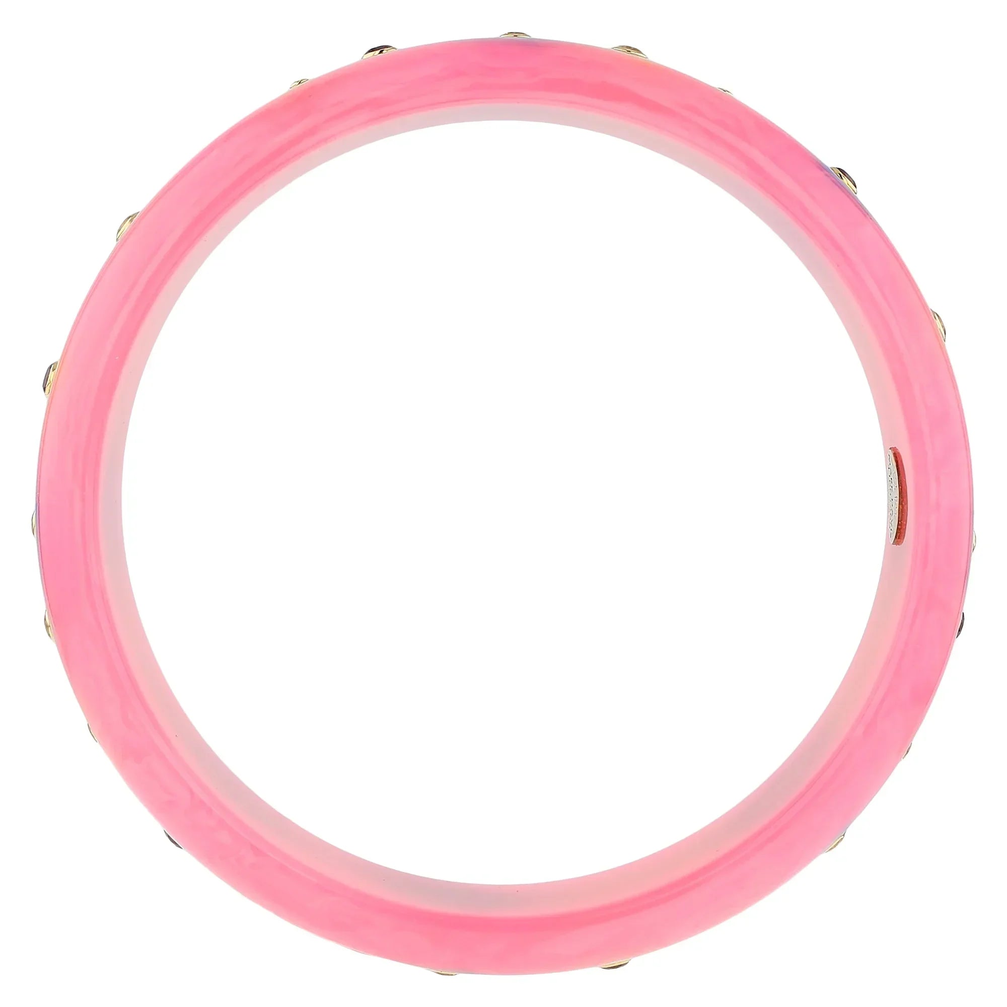 Blossom Bangle | Rose pink bakelite with inlay and stones.