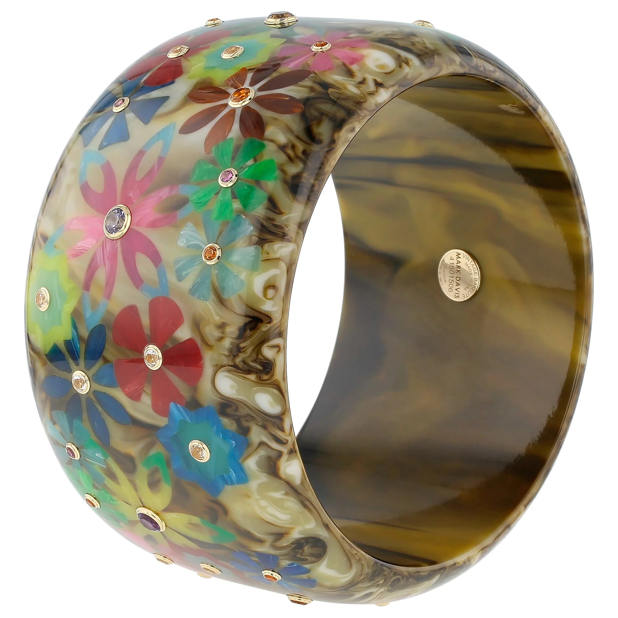 Bluma Bangle | Smoky brown bakelite with inlay and stones.
