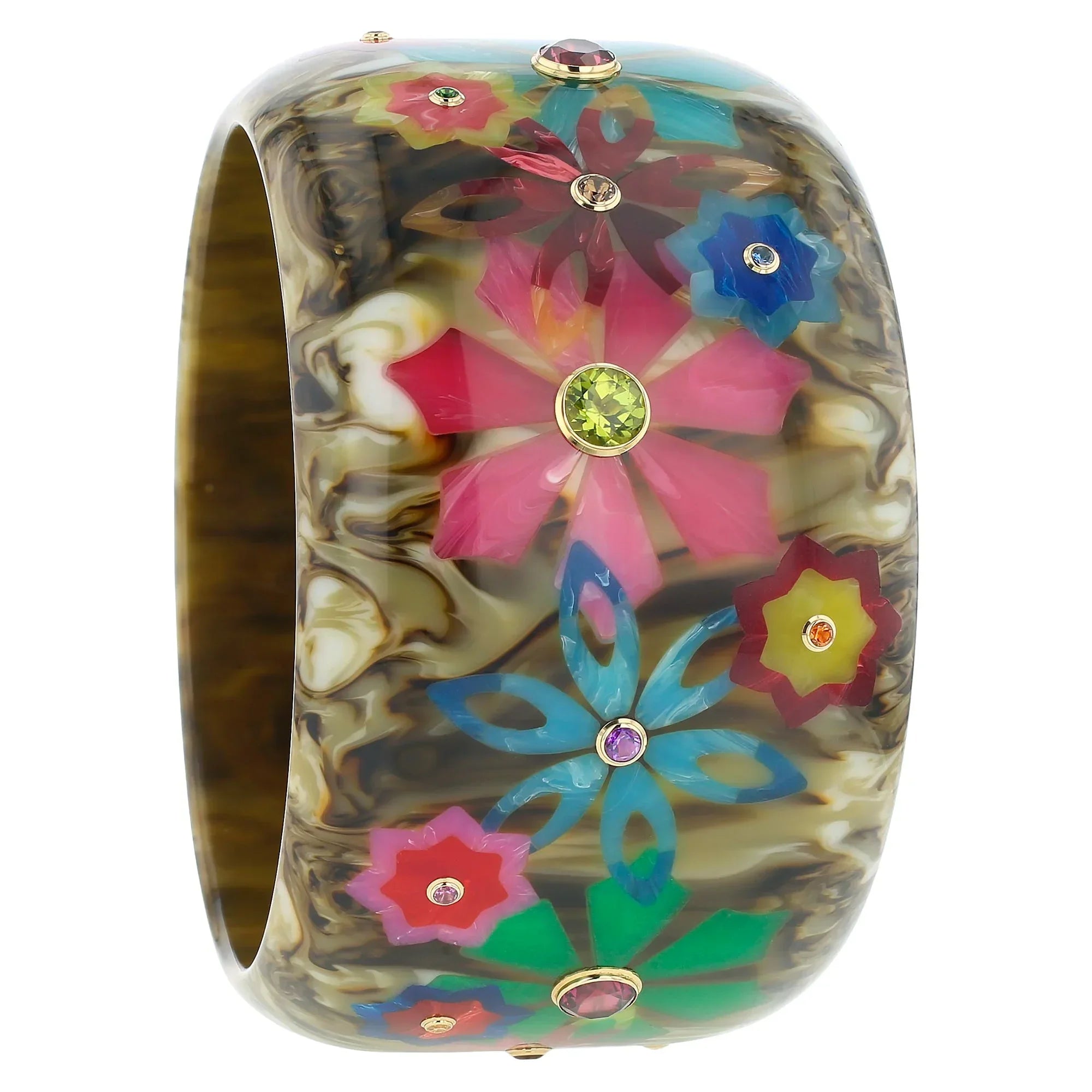 Bluma Bangle | Desert bakelite with inlay and stones.