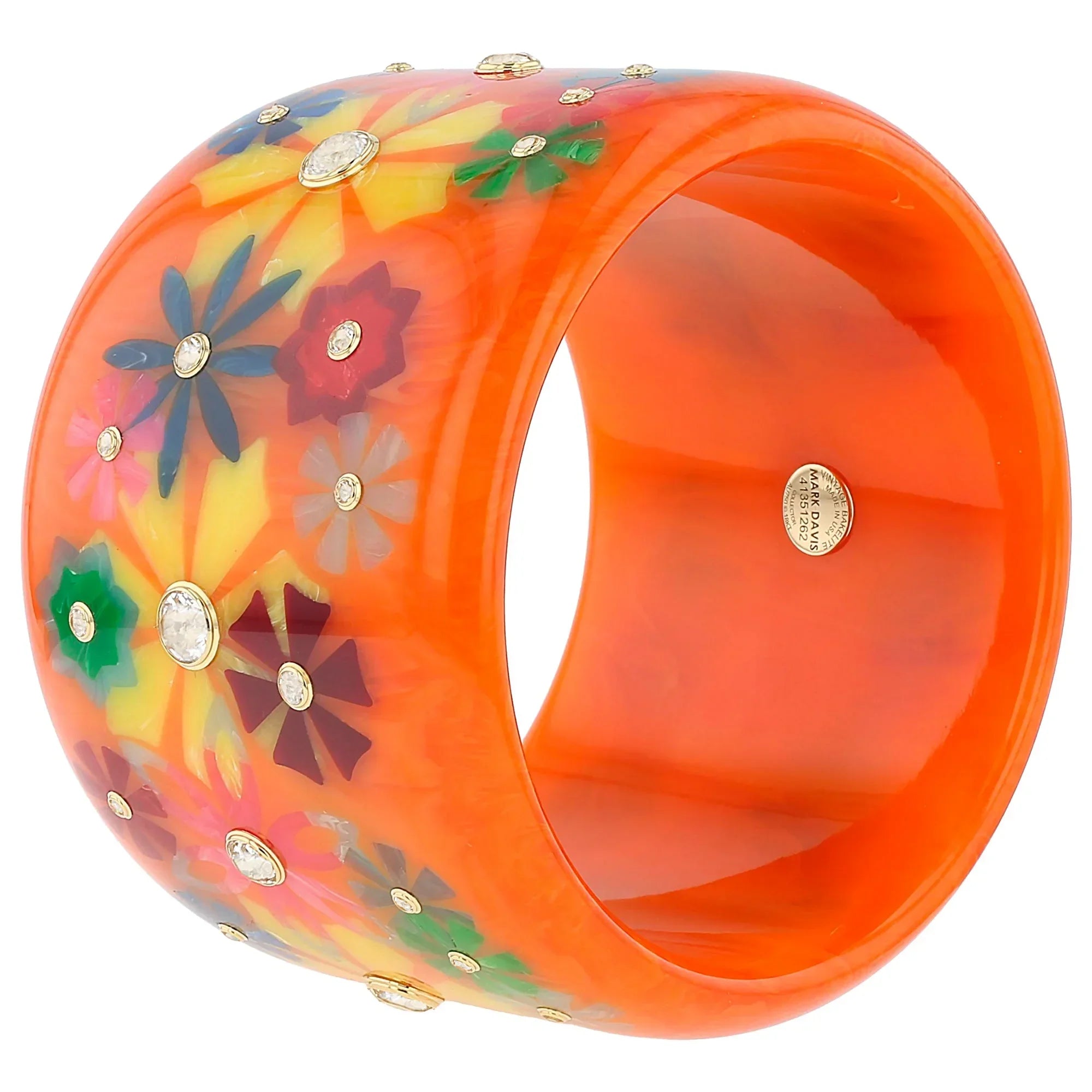 Bluma Bangle | Saturated orange bakelite with inlay and stones.