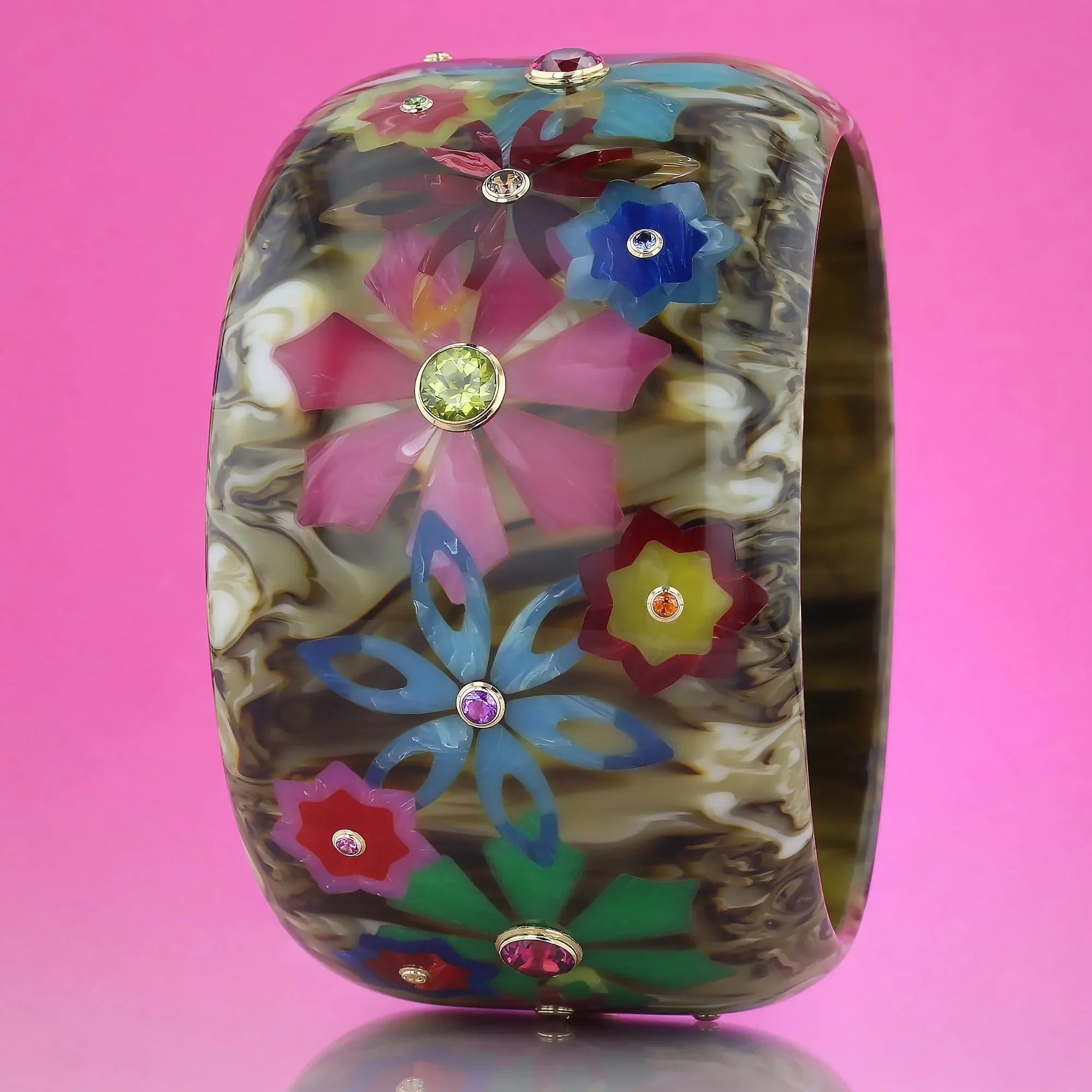 Bluma Bangle | Desert bakelite with inlay and stones.