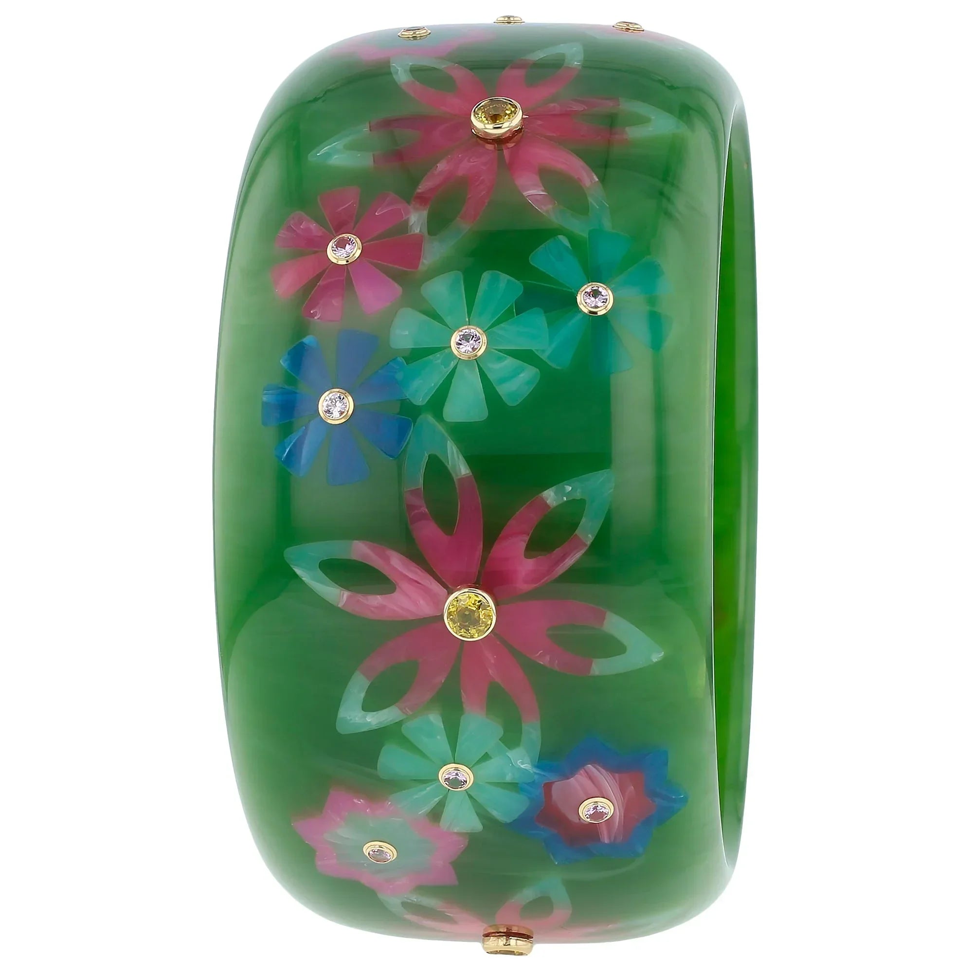 Bluma Bangle | Forest green bakelite with inlay and stones.