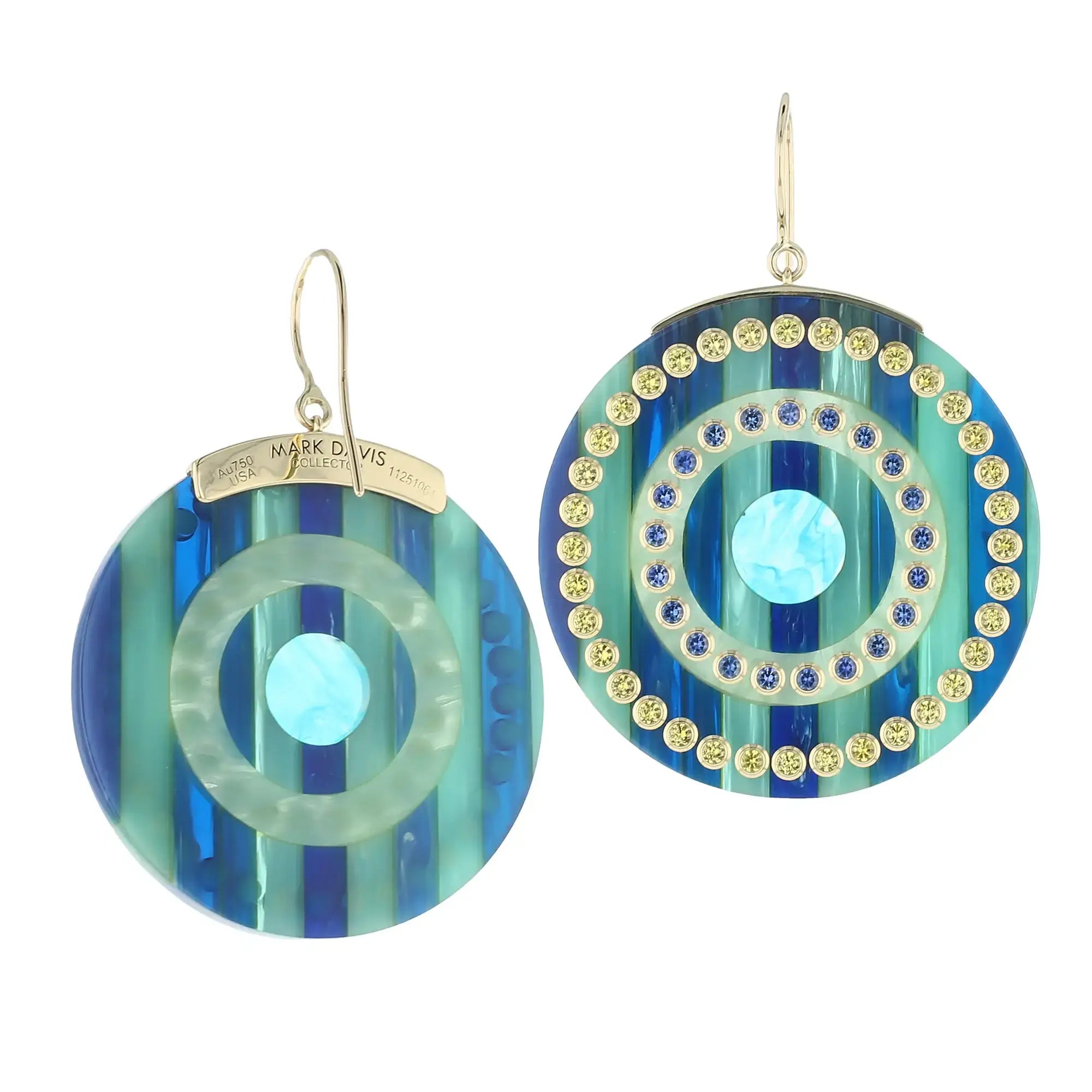 Blythe Earrings | Bakelite dangle earrings with inlay and sapphires.