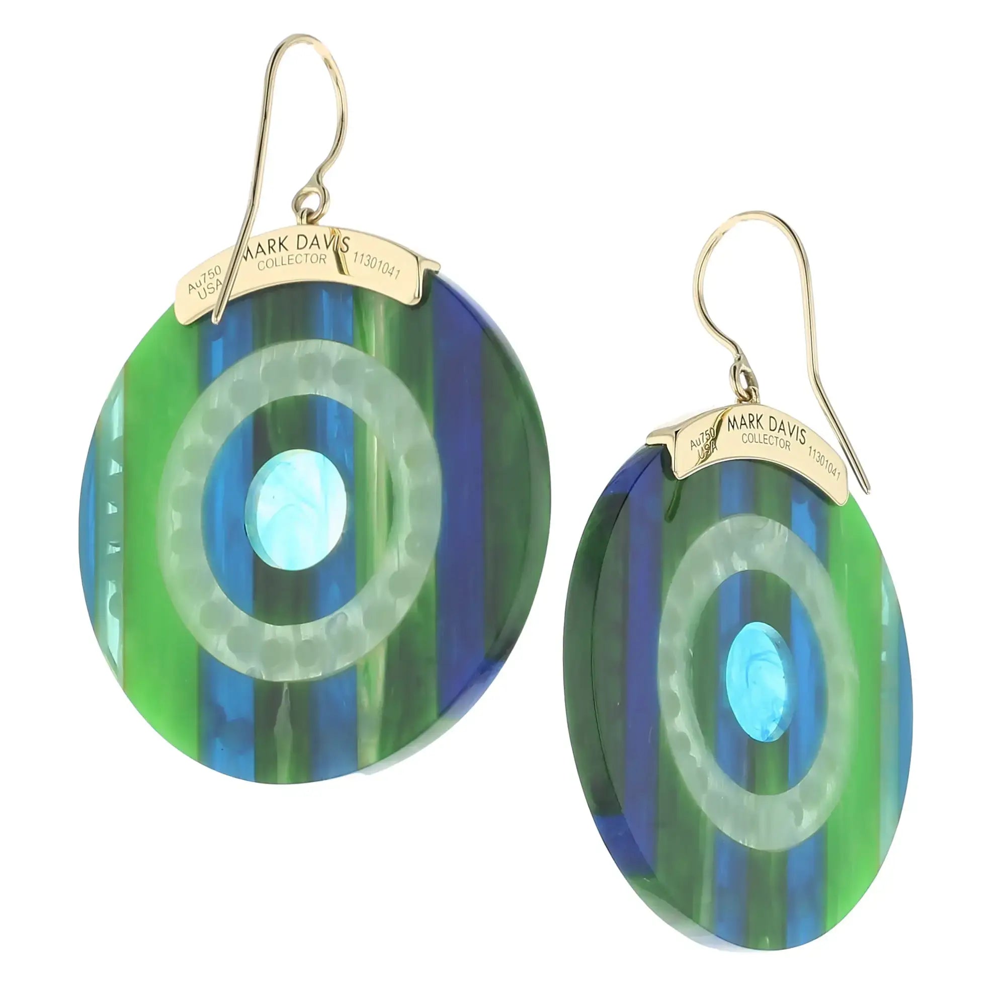 Blythe Earrings | Bakelite dangle earrings with translucent blue inlay and stones.