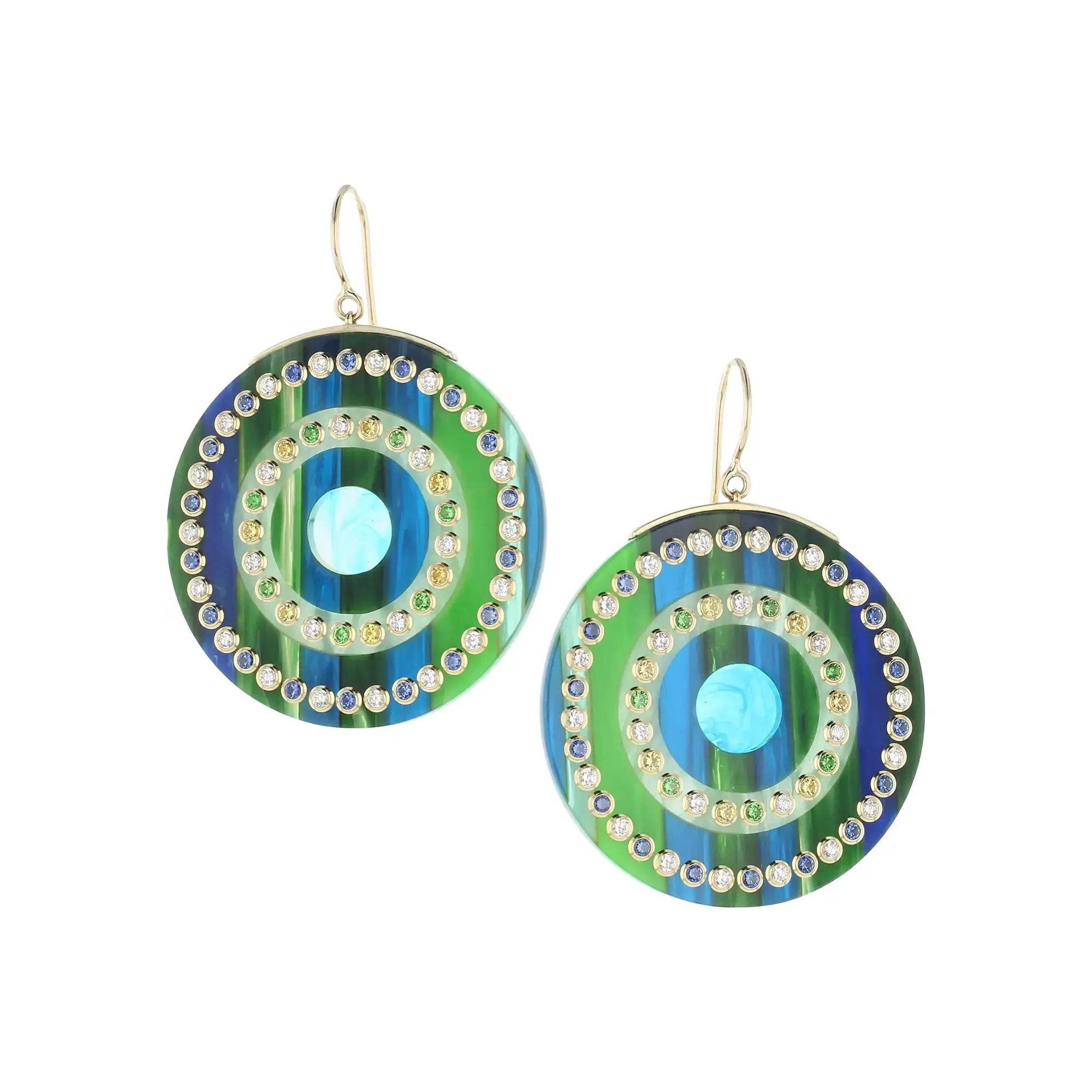 Blythe Earrings | Bakelite dangle earrings with translucent blue inlay and stones.