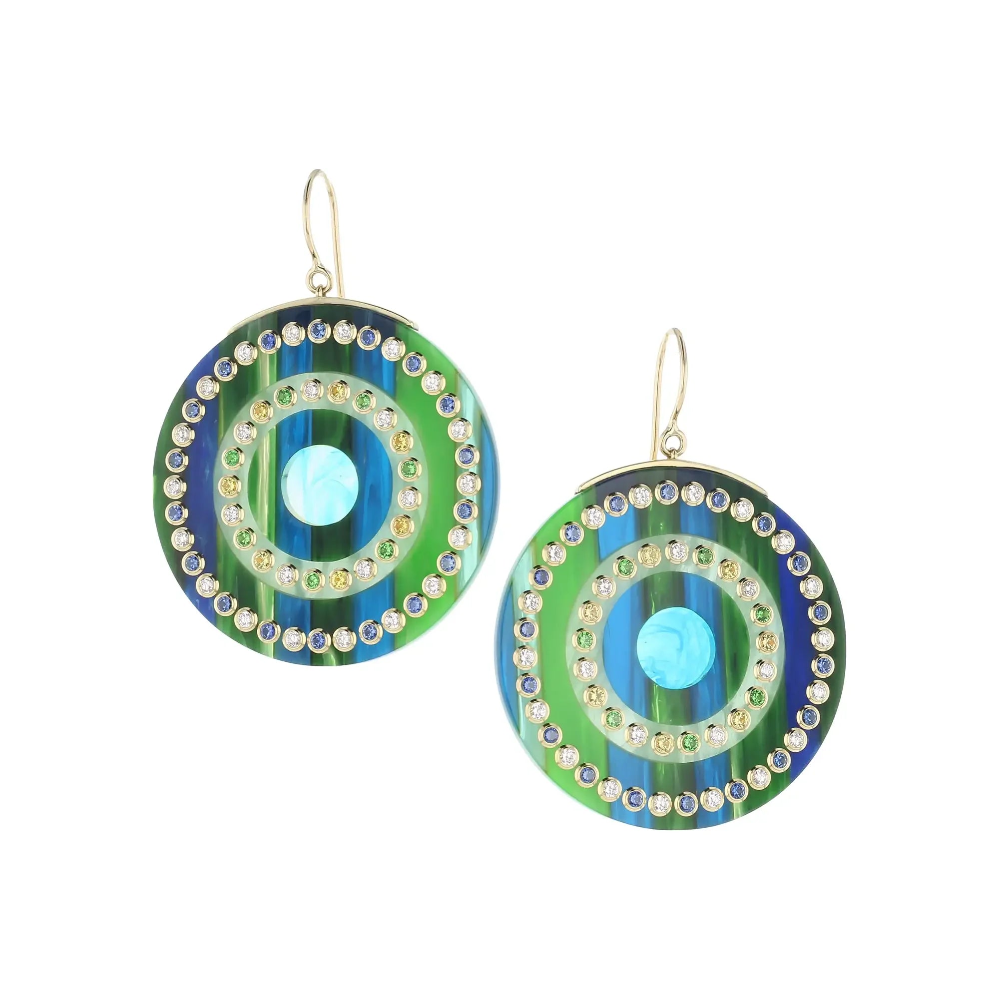 Blythe Earrings | Bakelite dangle earrings with translucent blue inlay and stones.
