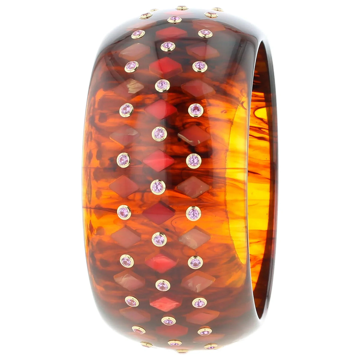 Bonie Bangle | Bakelite with stylized lattice inlay and stones.