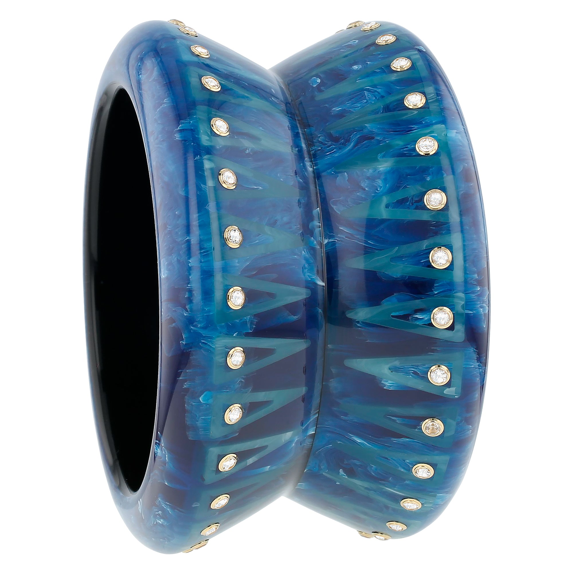 Bradley Bangle | Marbled Blue bakelite with inlay and stones.