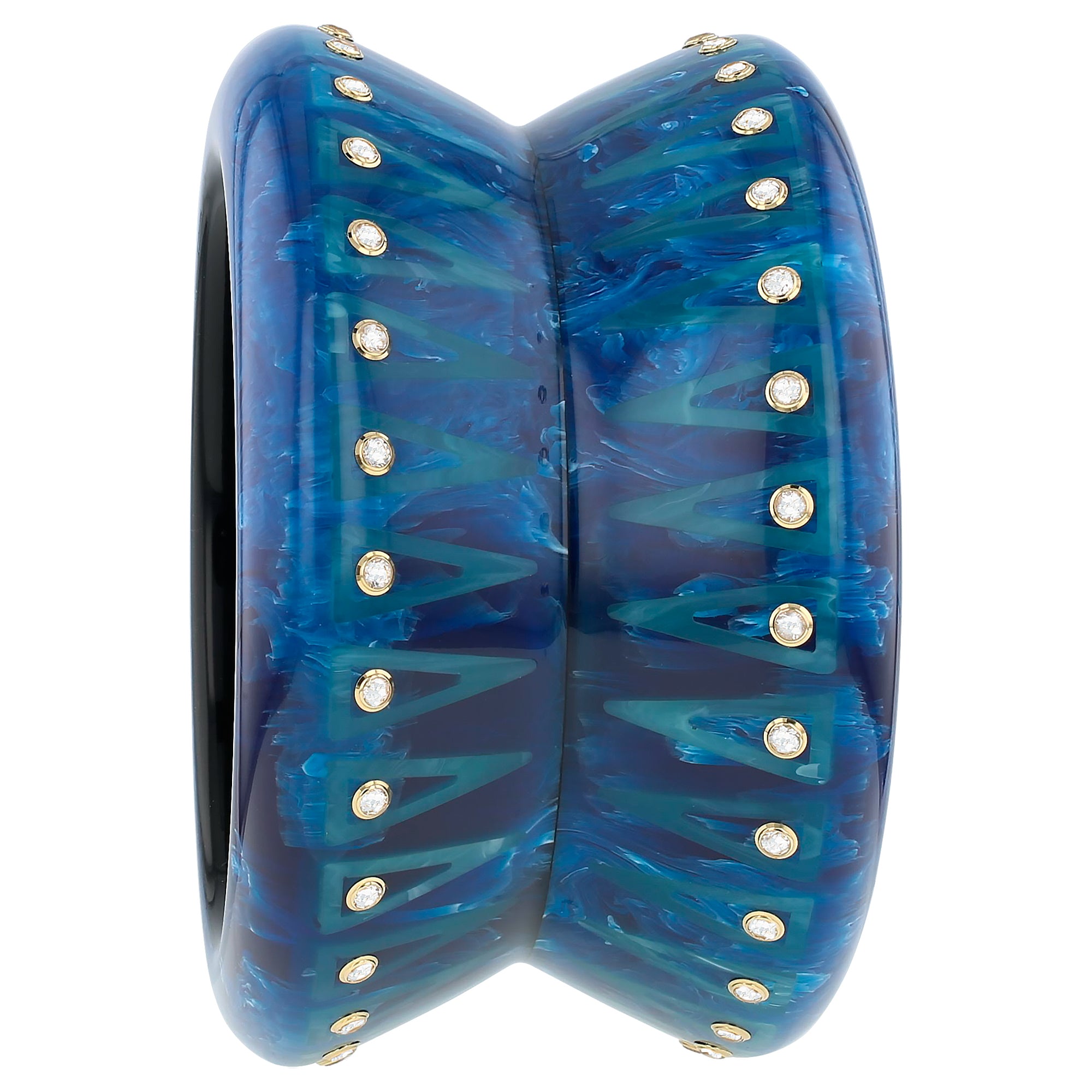 Bradley Bangle | Marbled Blue bakelite with inlay and stones.