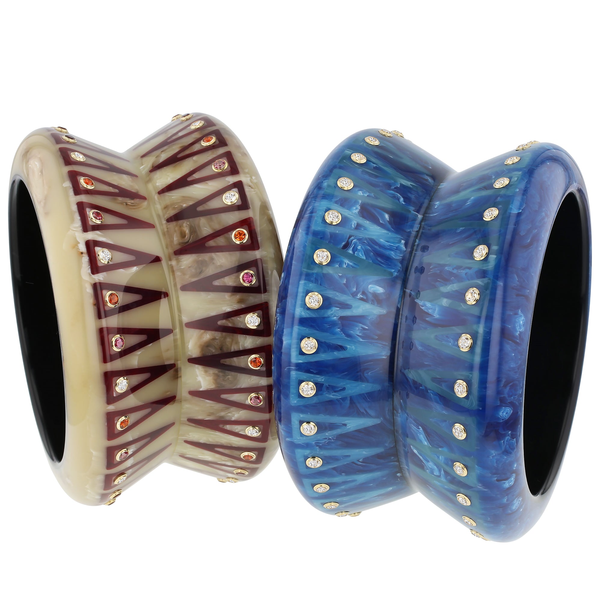Bradley Bangle | Marbled Blue bakelite with inlay and stones.