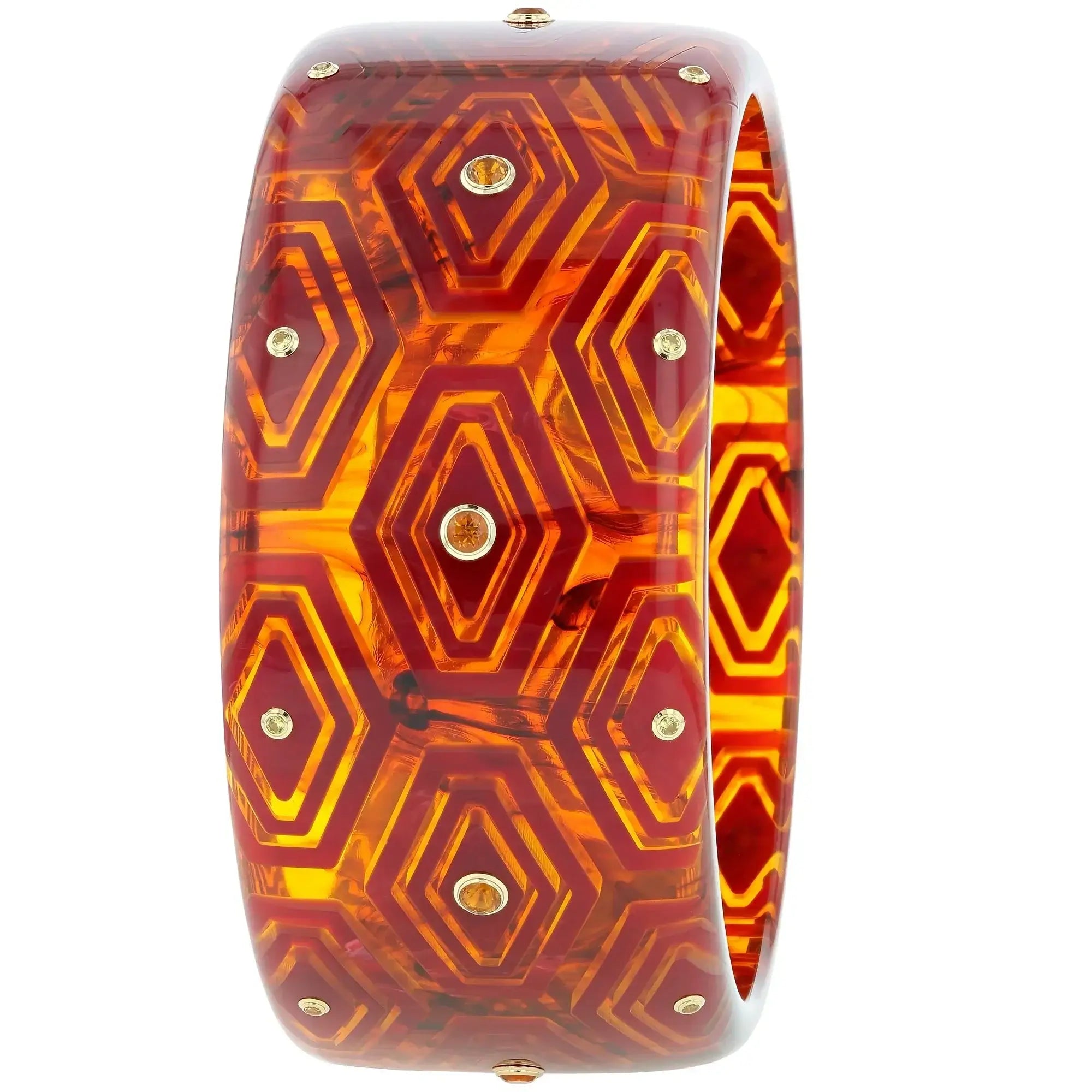 Brady III Bangle | Honey colored bakelite with inlay and stones.
