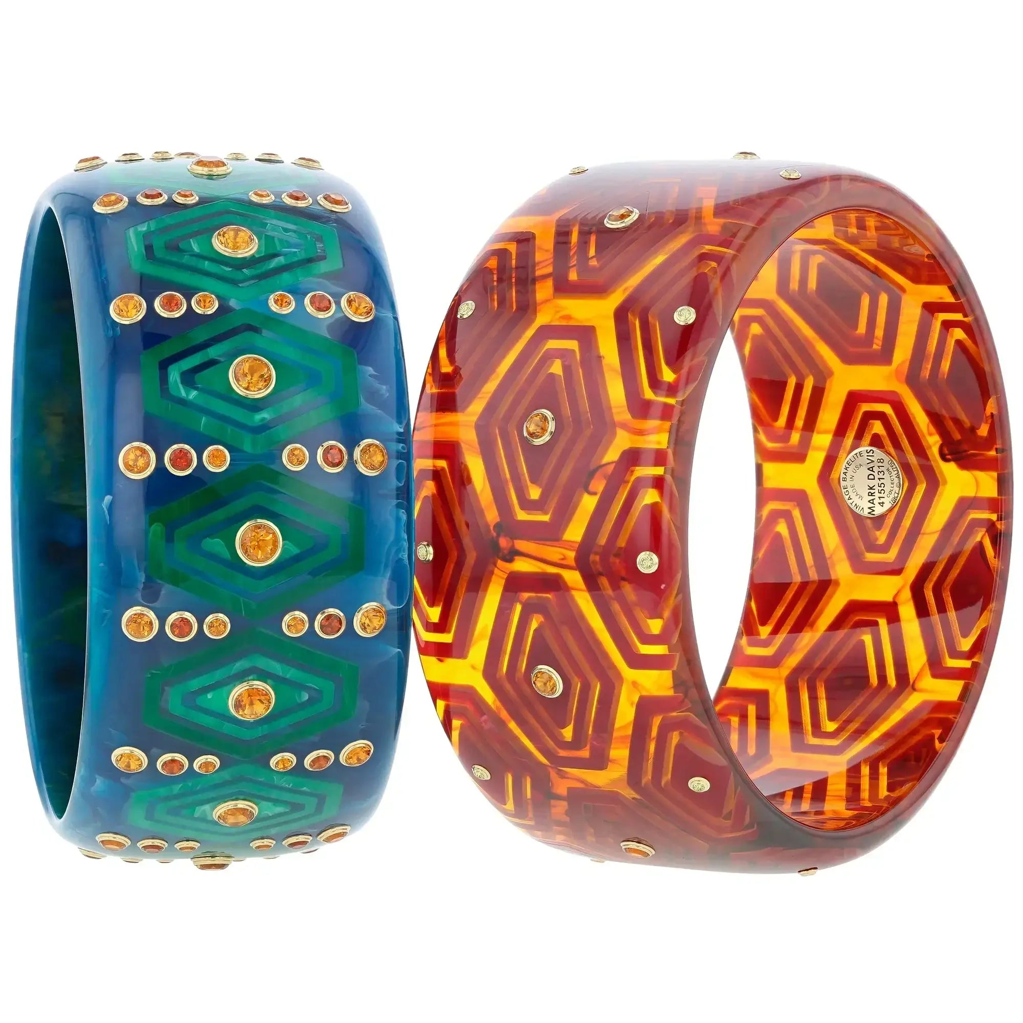 Brady III Bangle | Honey colored bakelite with inlay and stones.