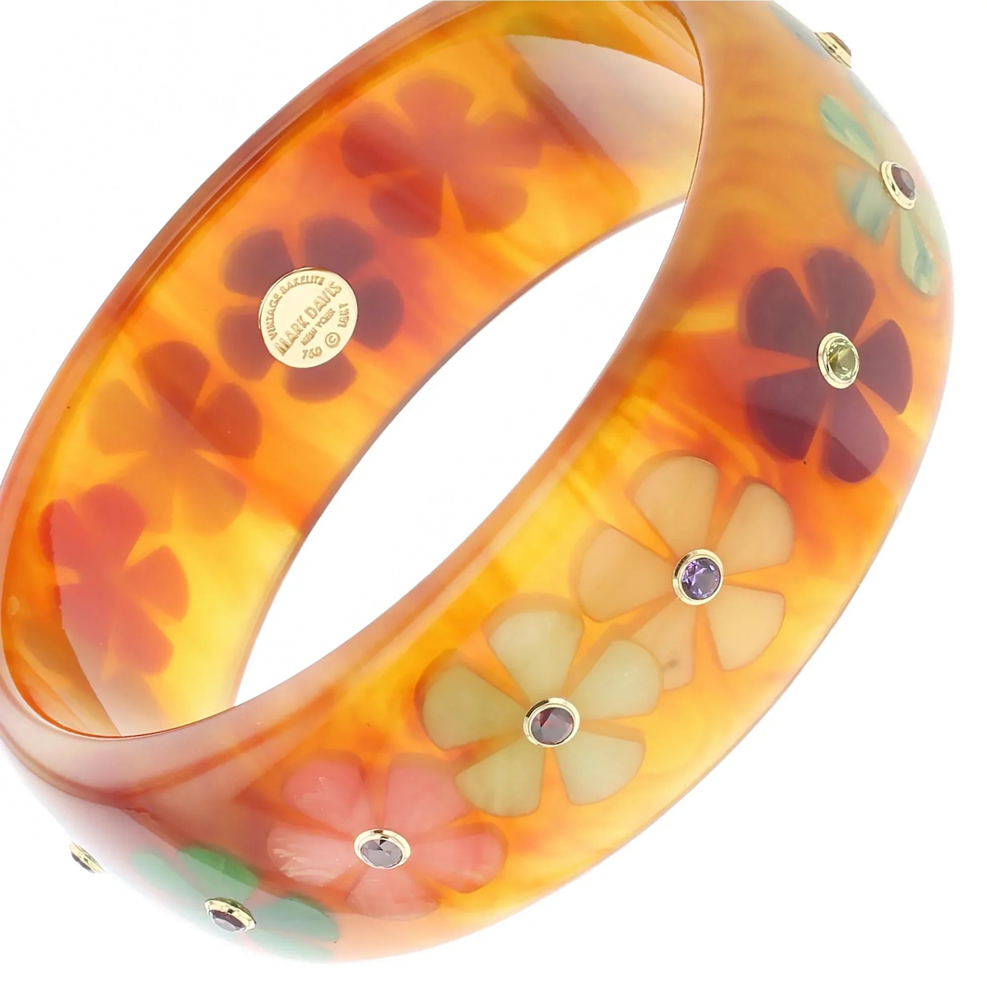Camille Bangle | Rich tortoise bakelite with inlay and stones.