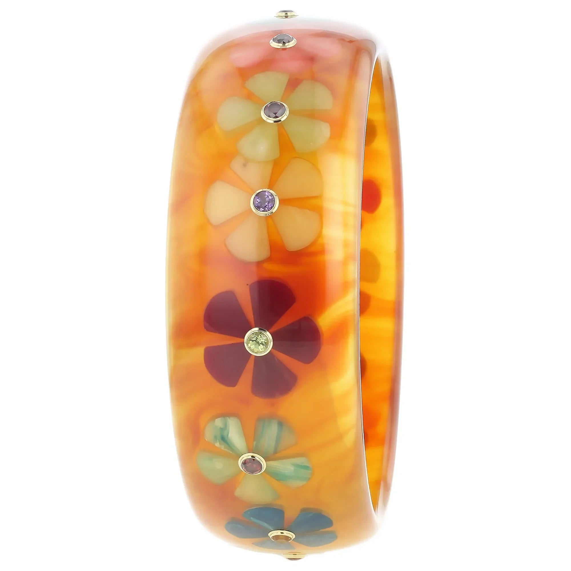 Camille Bangle | Rich tortoise bakelite with inlay and stones.