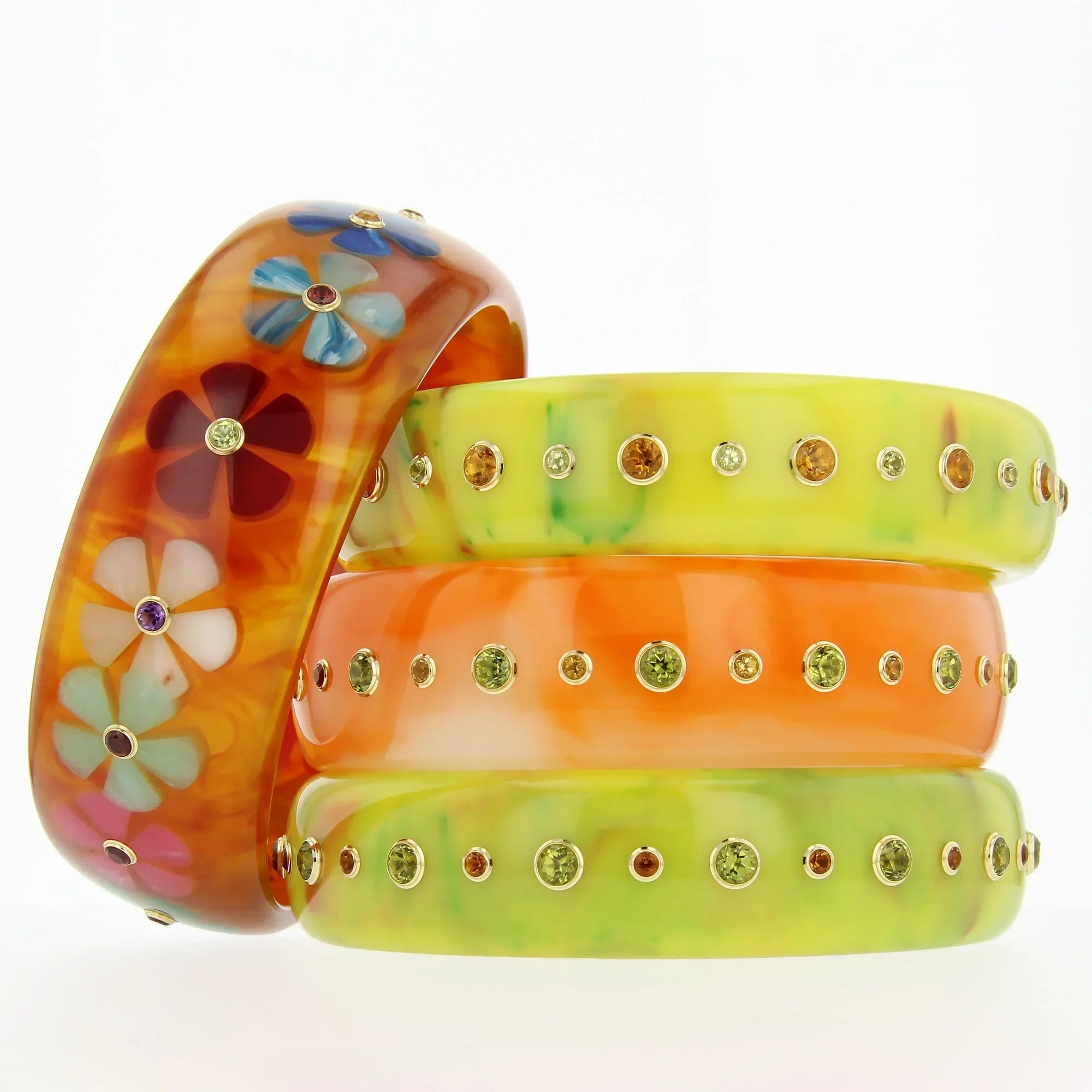 Camille Bangle | Rich tortoise bakelite with inlay and stones.