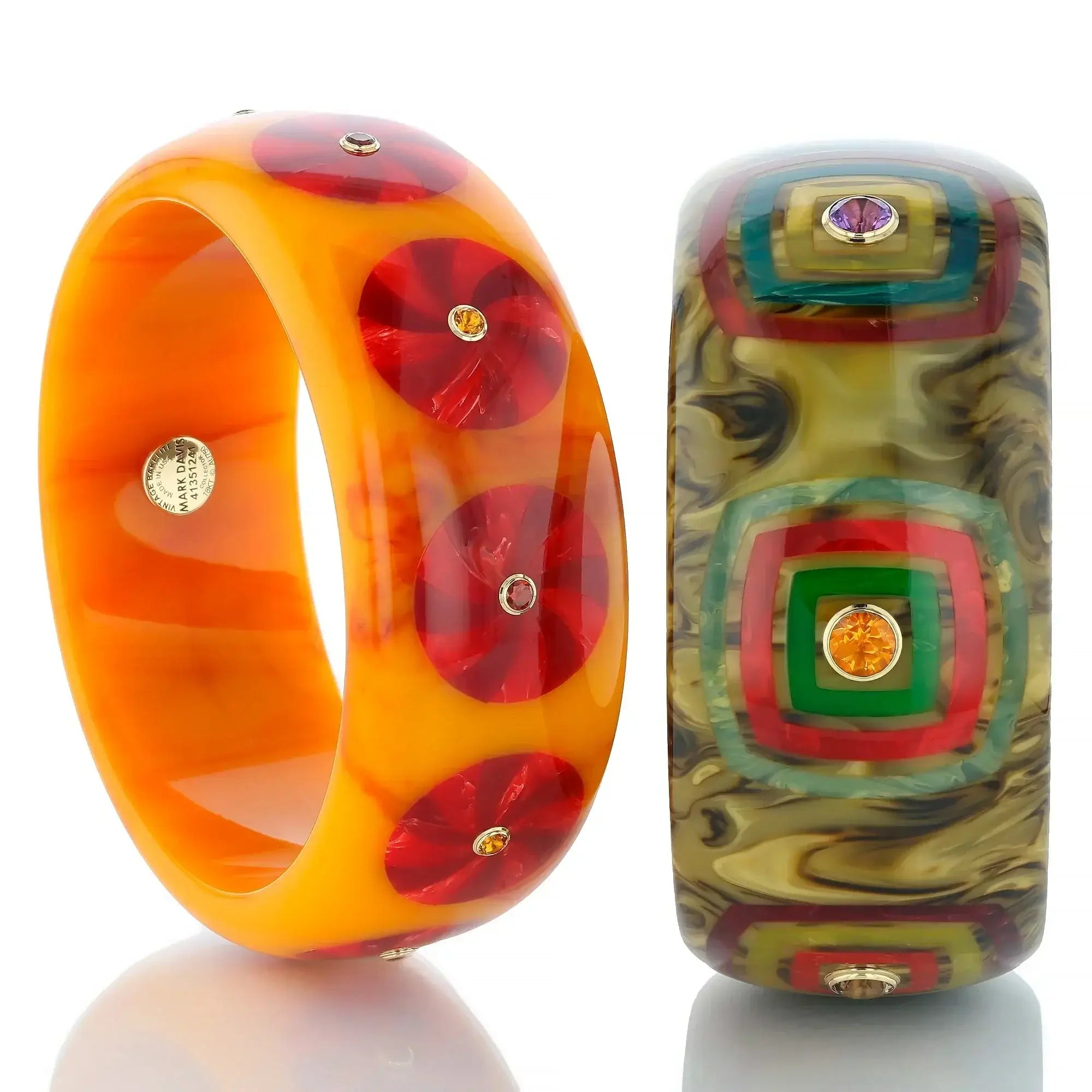 Candace Bangle | Bakelite bangle with candy shape inlay and stones.