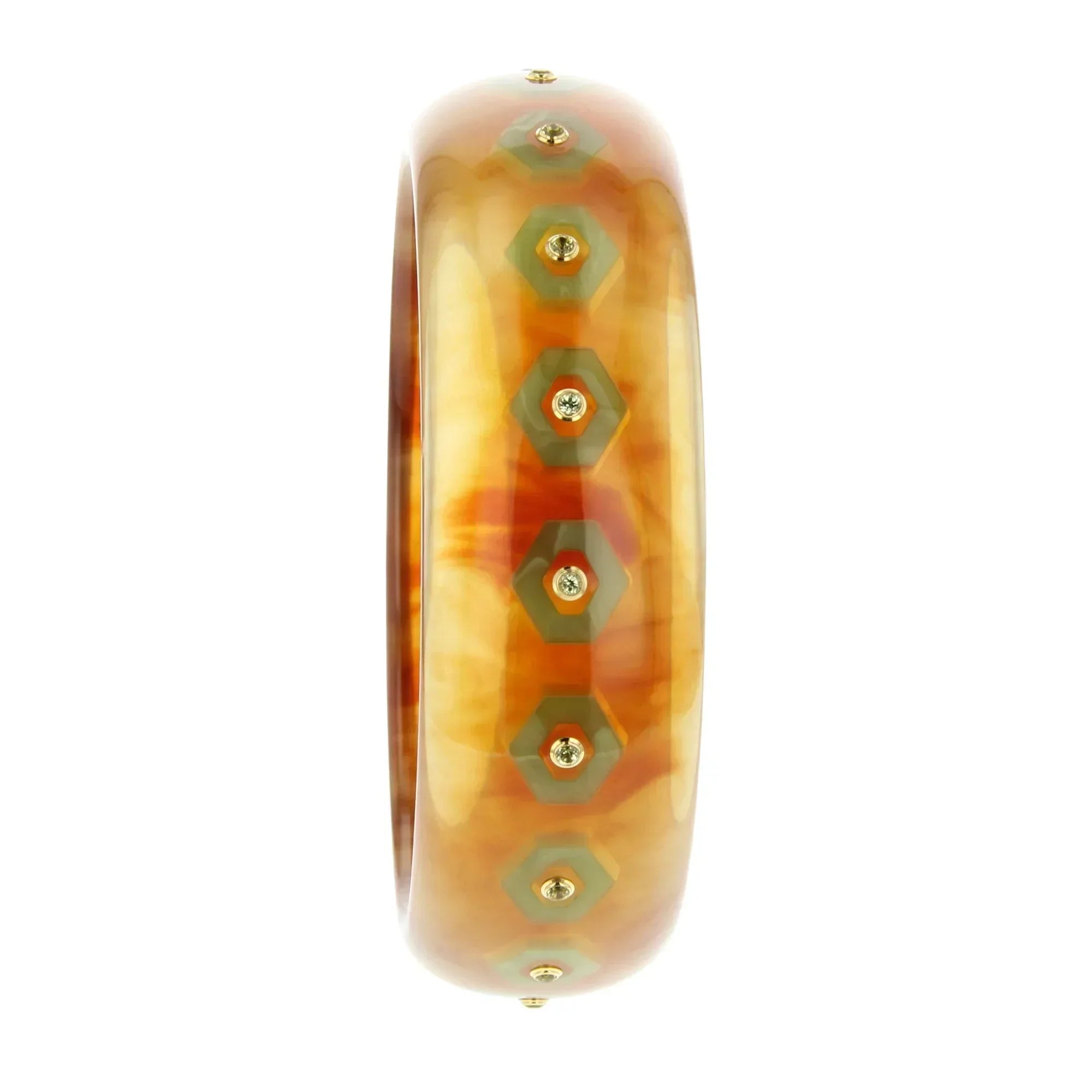 Cece Bangle | Hexagon frame design bangle with inlay and stones.
