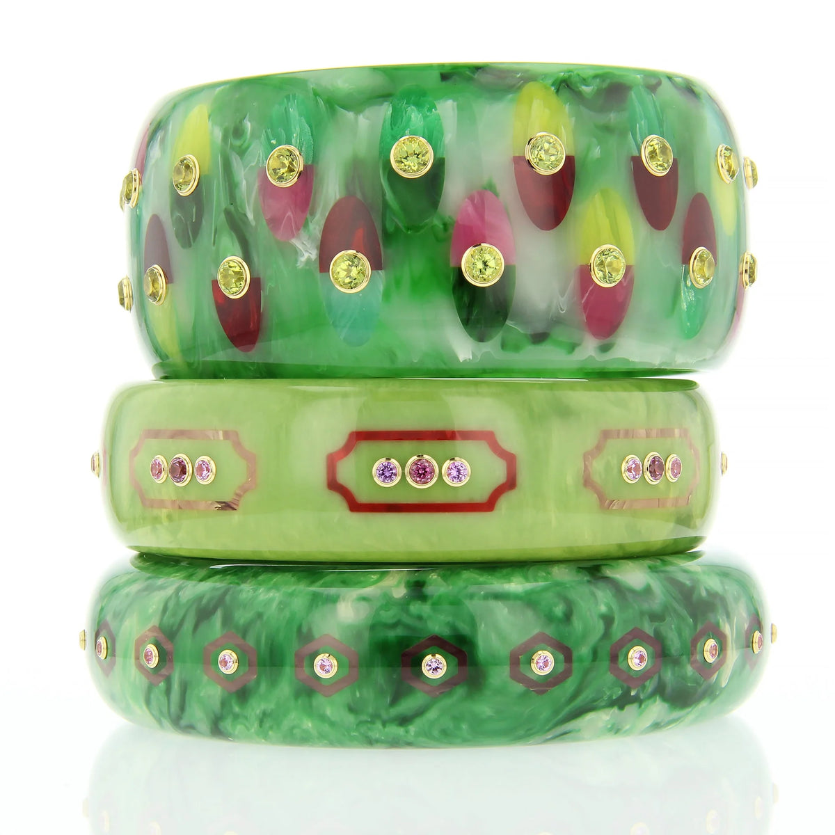 Cece Bangle | Bakelite with inlay and stones.