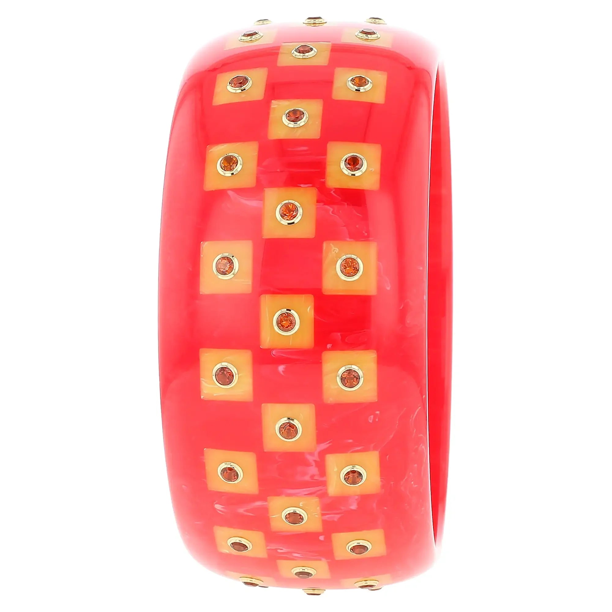 Chelsea Bangle | Blush red bakelite with inlay and stones.
