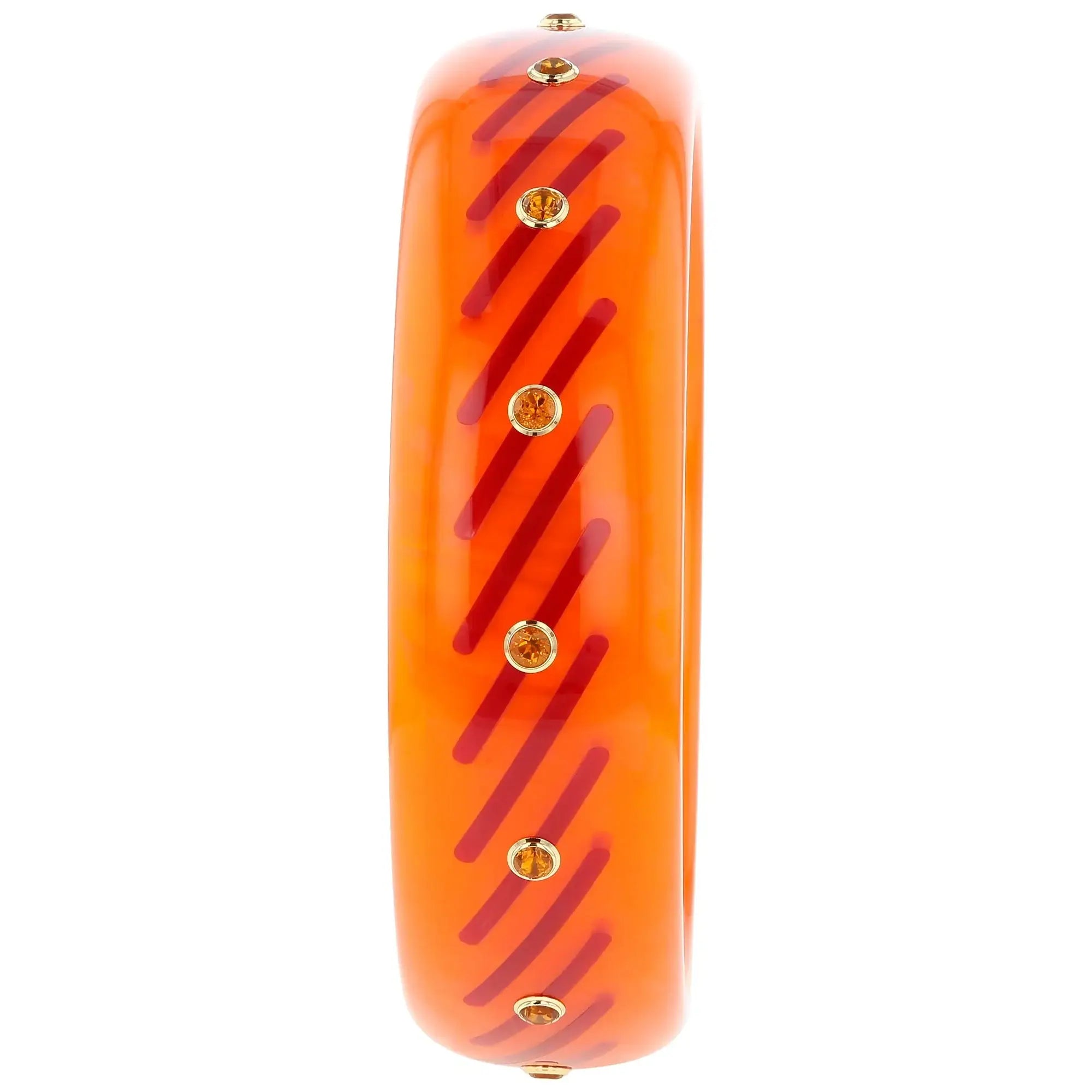 Clara Bangle | Bakelite bangle with a diagonal line inlay and stones.