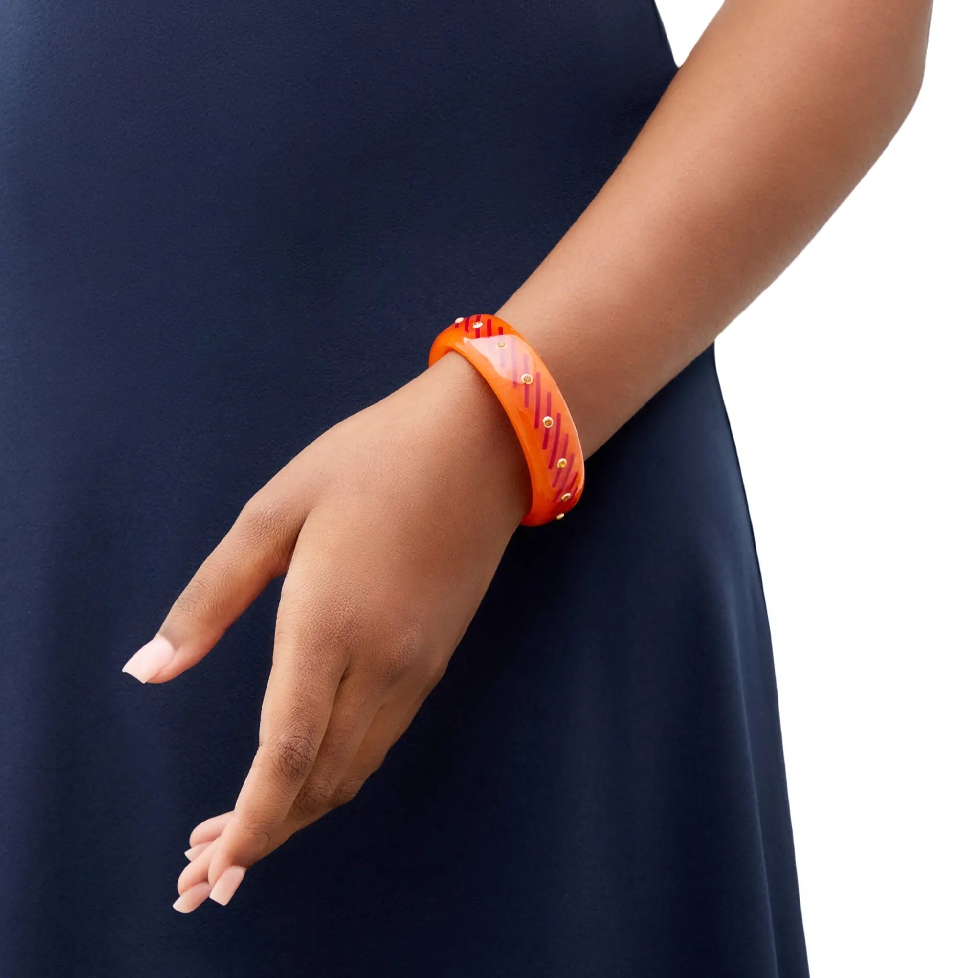 Clara Bangle | Bakelite bangle with a diagonal line inlay and stones.