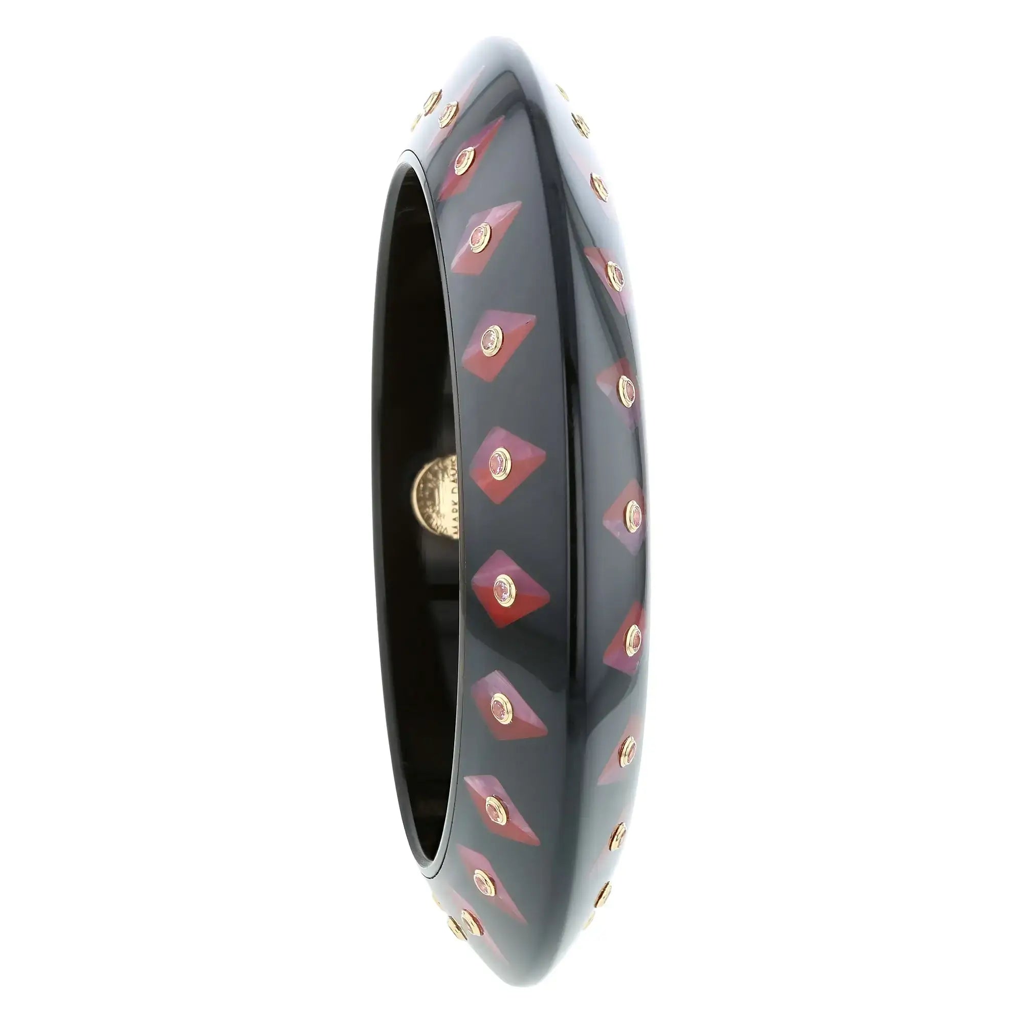 Daira Bangle | Knife-edge bakelite with inlay and stones.