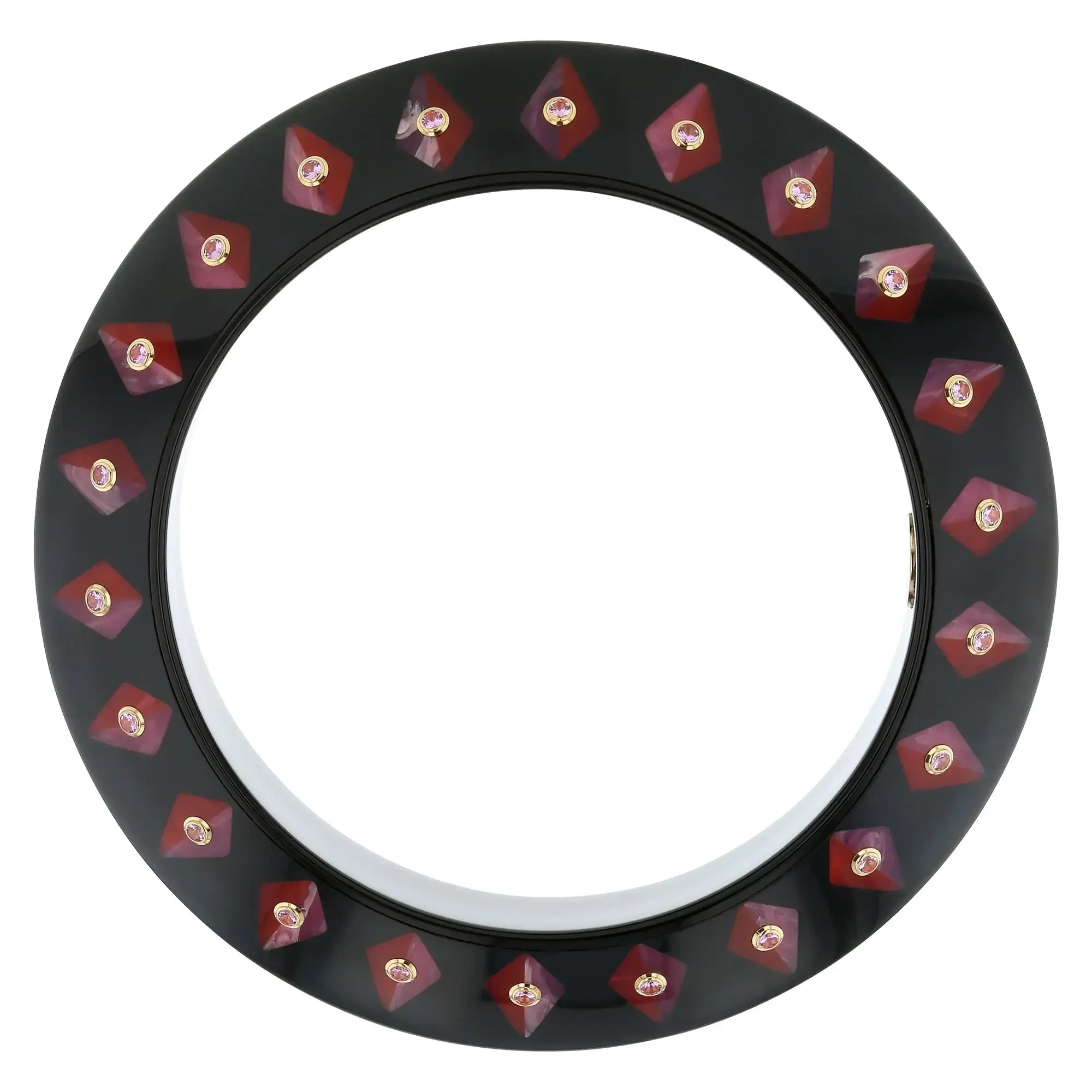 Daira Bangle | Knife-edge bakelite with inlay and stones.