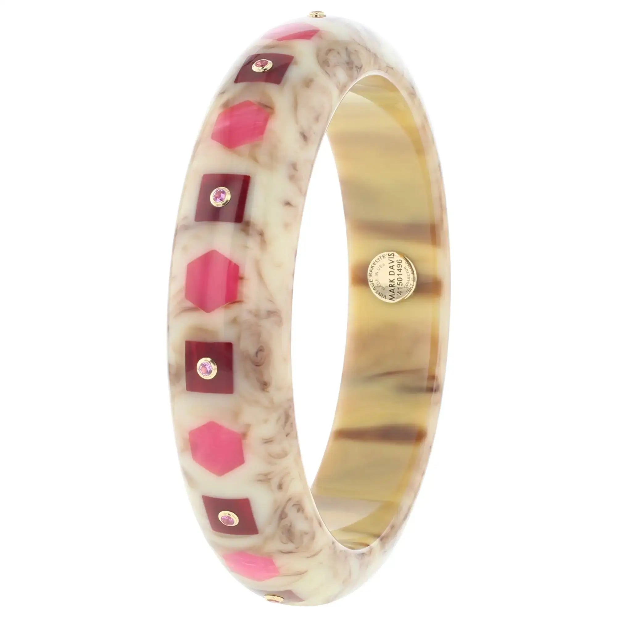 Dalia Bangle | Cream beige bakelite with inlay and stones.