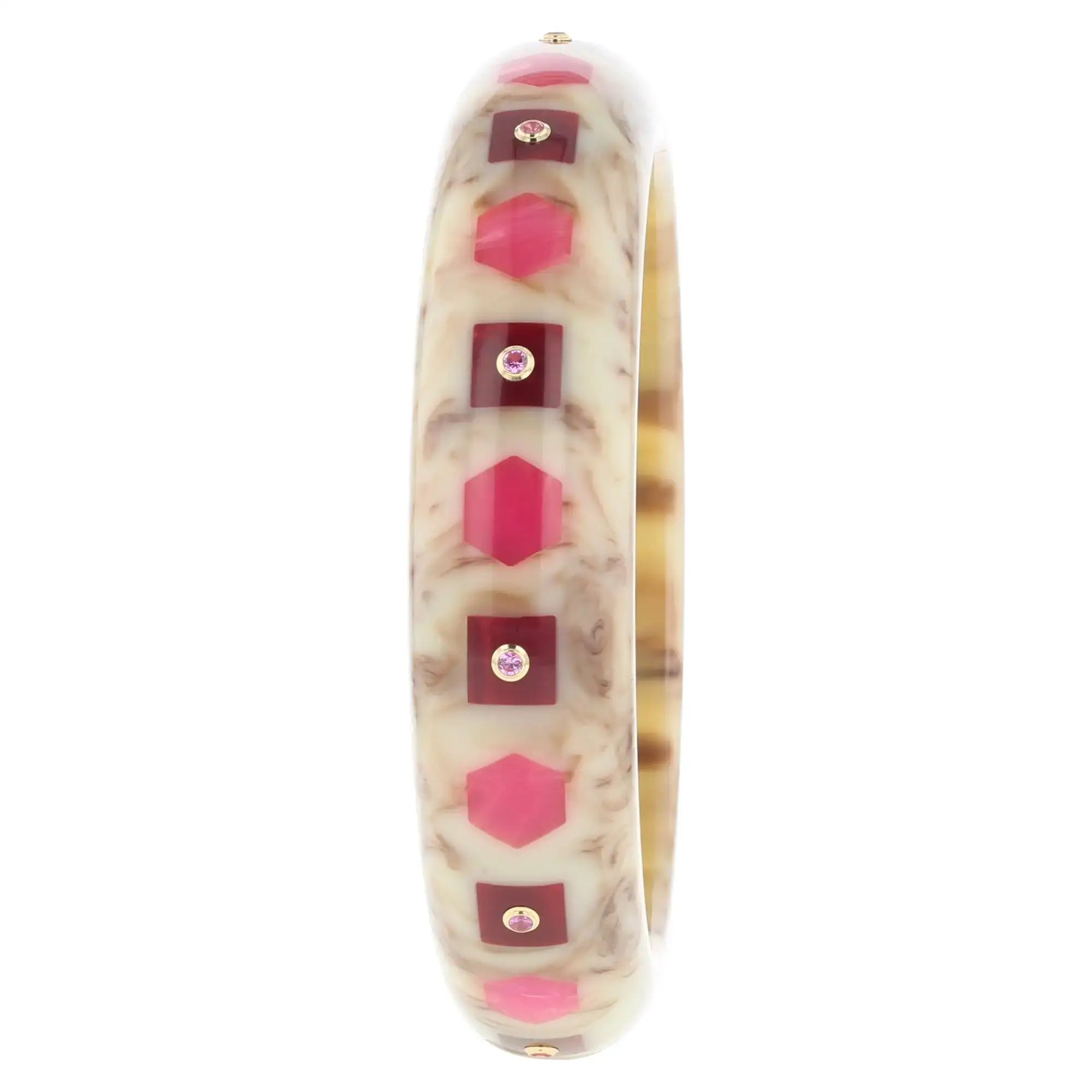 Dalia Bangle | Cream beige bakelite with inlay and stones.