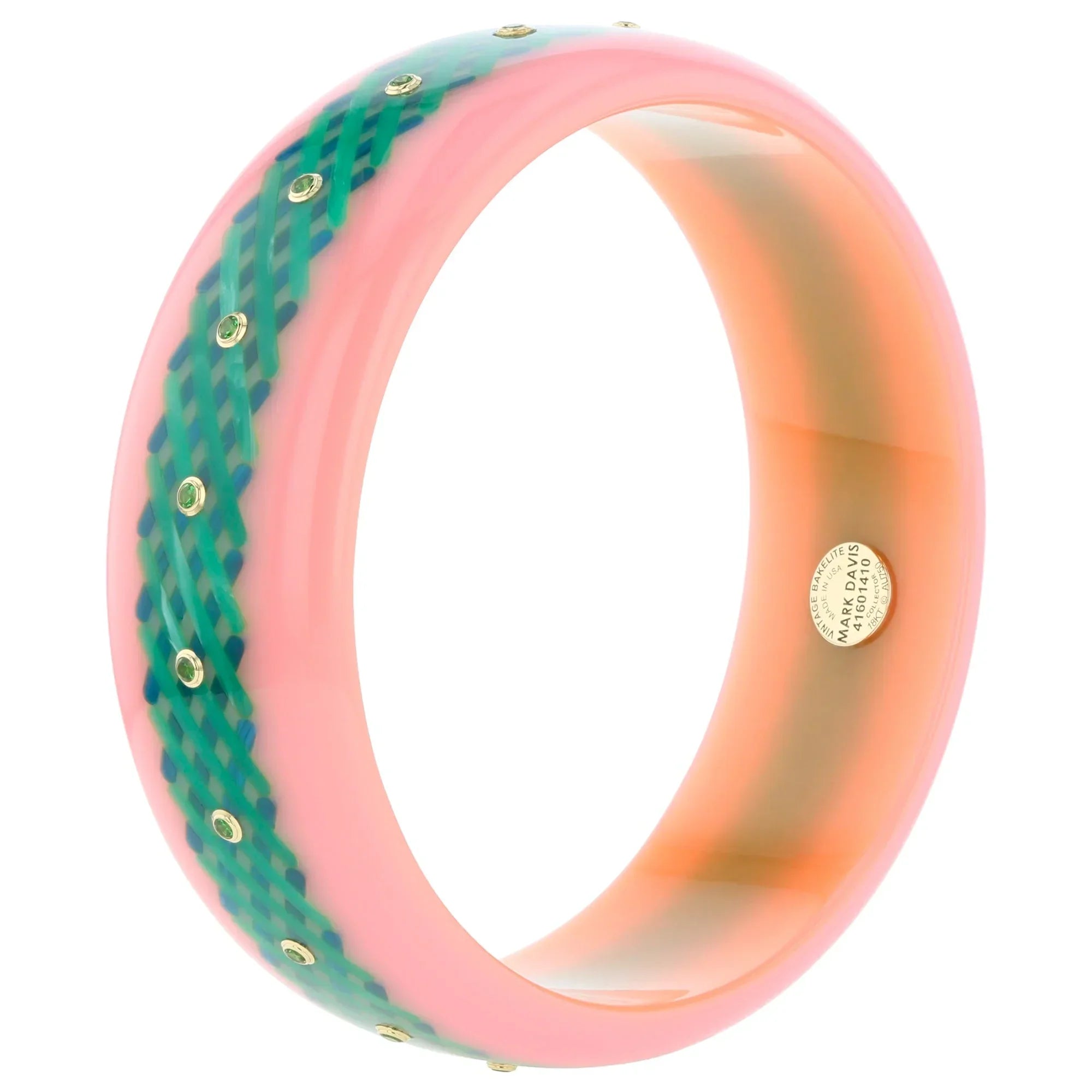 Elise Bangle | Bakelite with crosshatch inlay and stones.