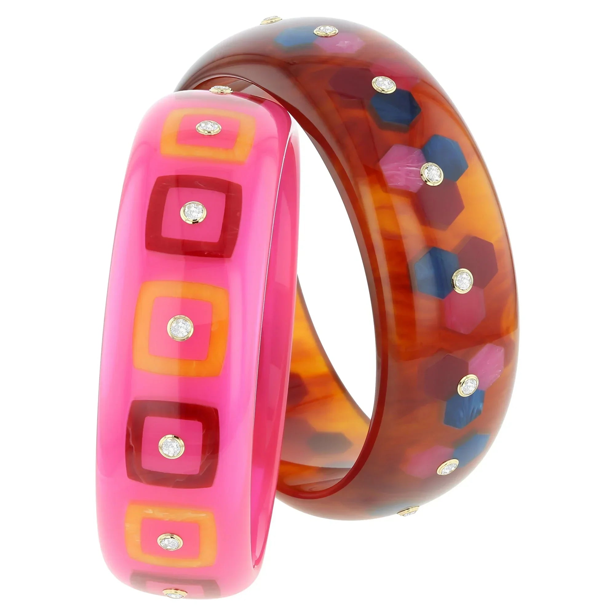 Ella Bangle | Translucent pink with inlay and stones.
