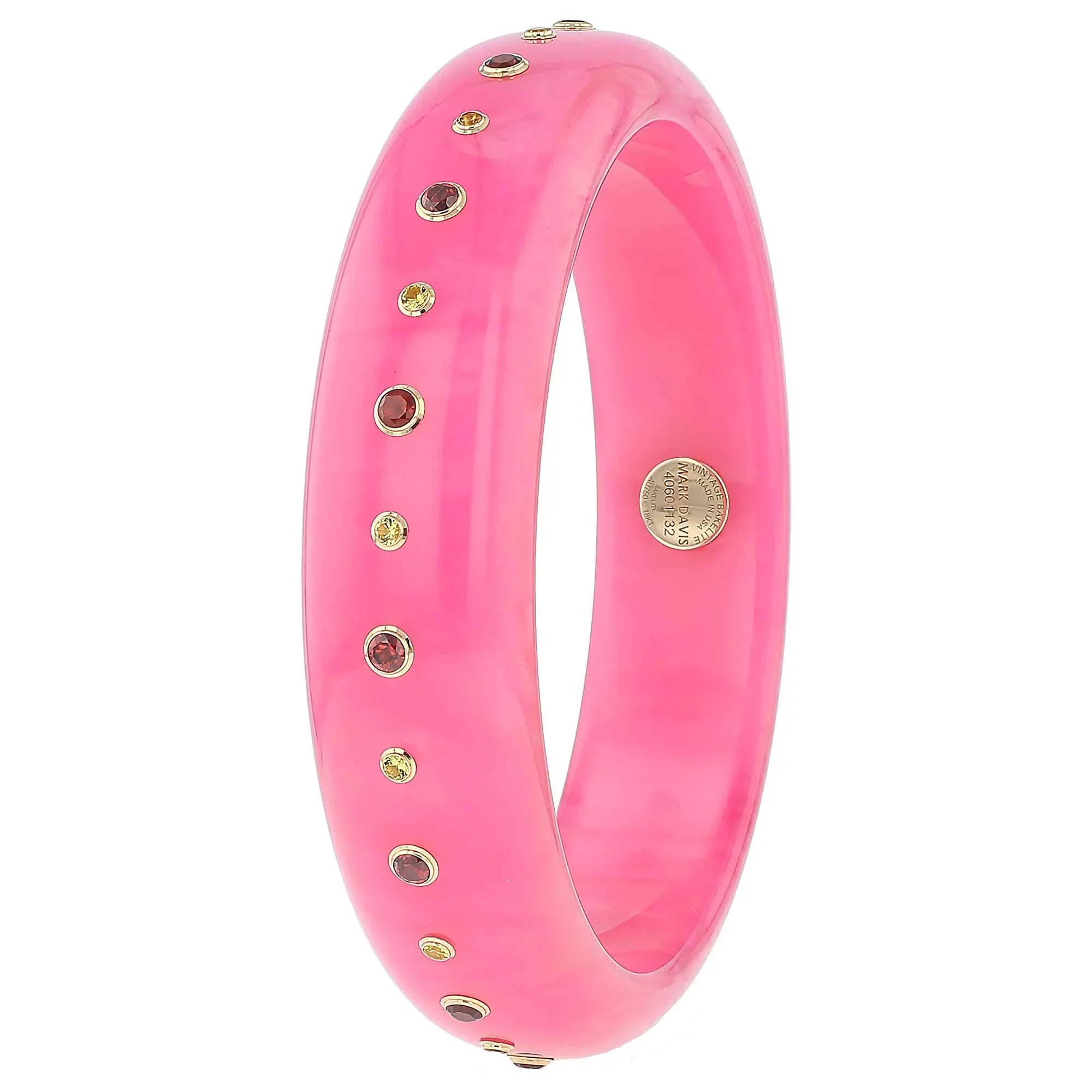 Evelyn Bangle | Bubblegum pink bakelite with stones.
