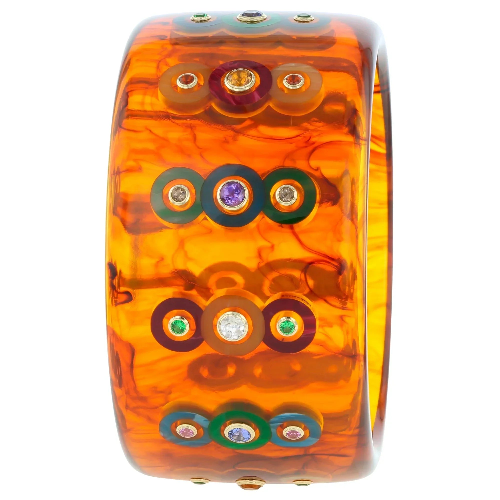 Freja Bangle | Tortoise shell bakelite with inlay and stones.