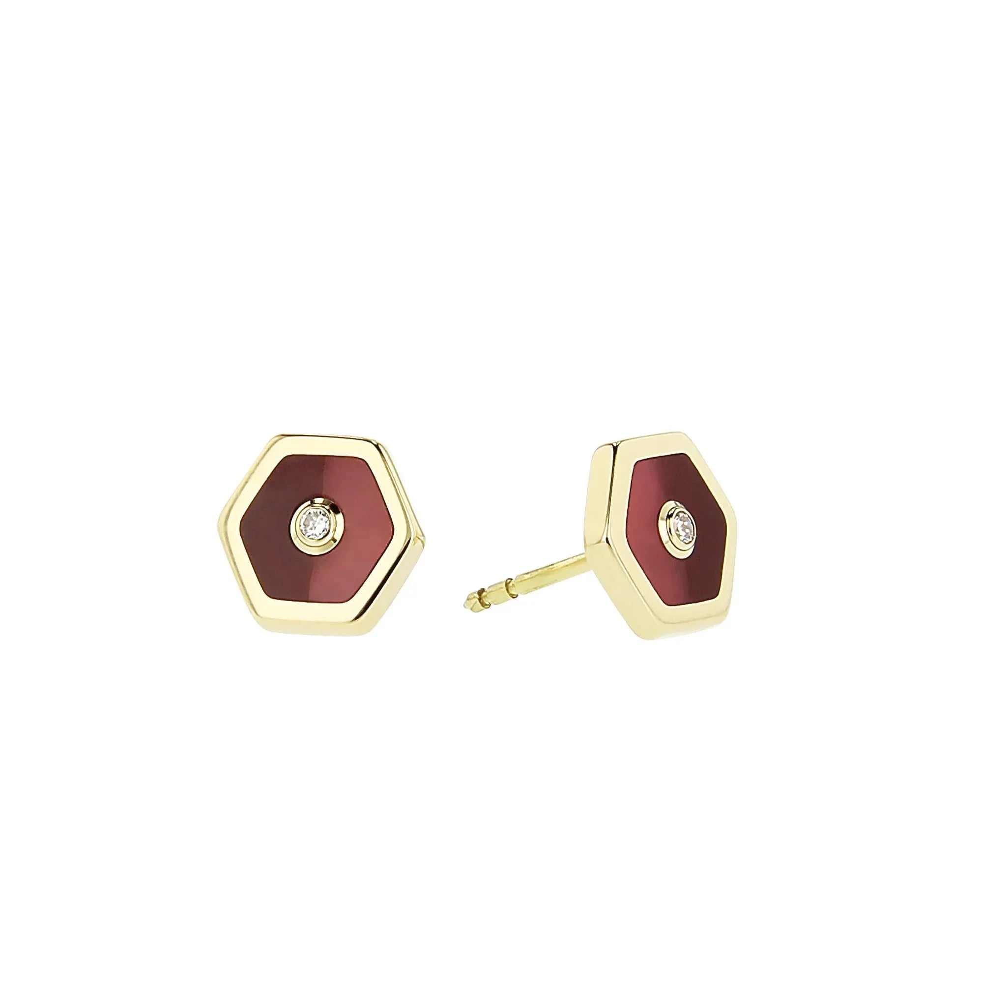 Gigi Earrings | Hexagon bakelite studs with brilliant diamonds.