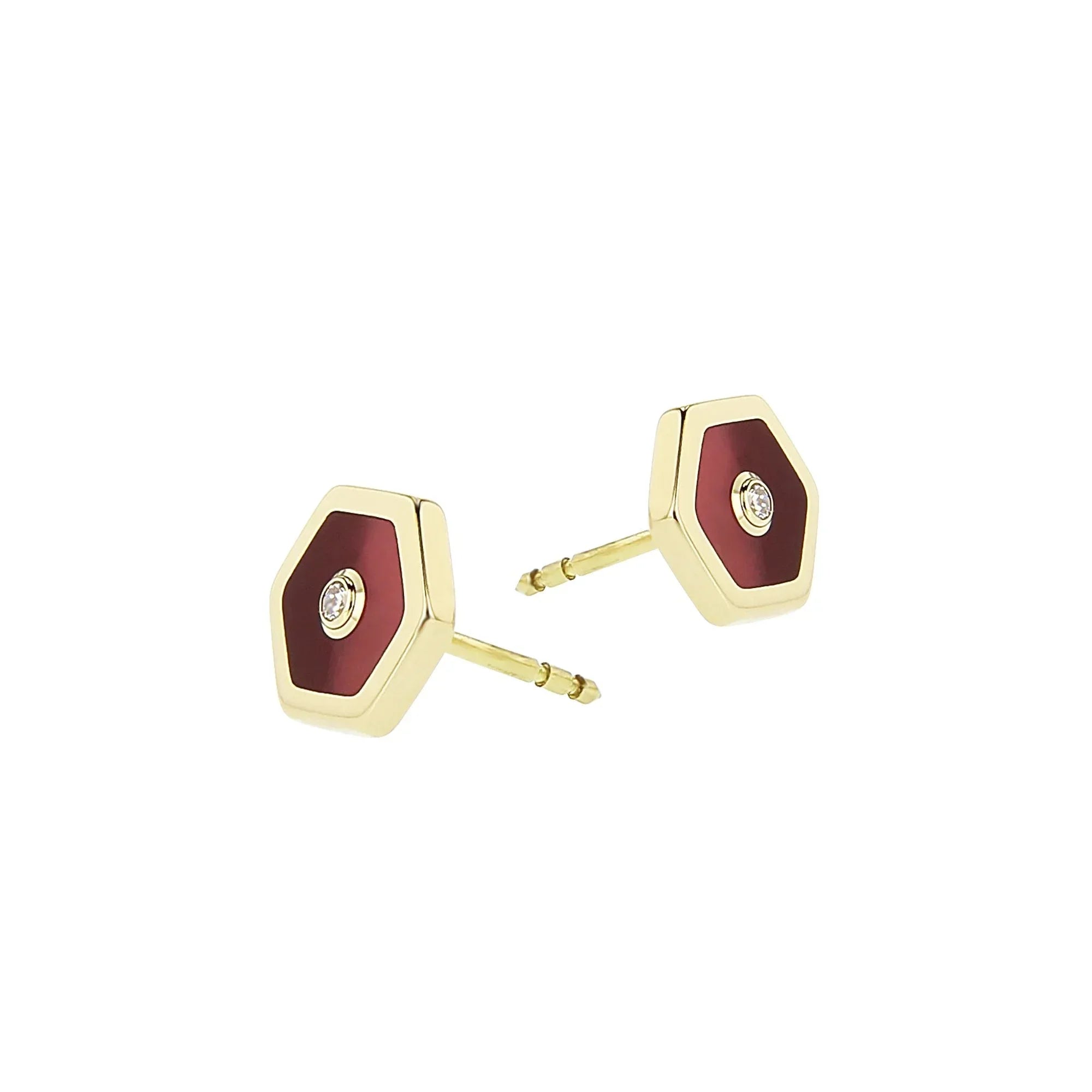 Gigi Earrings | Hexagon bakelite studs with brilliant diamonds.