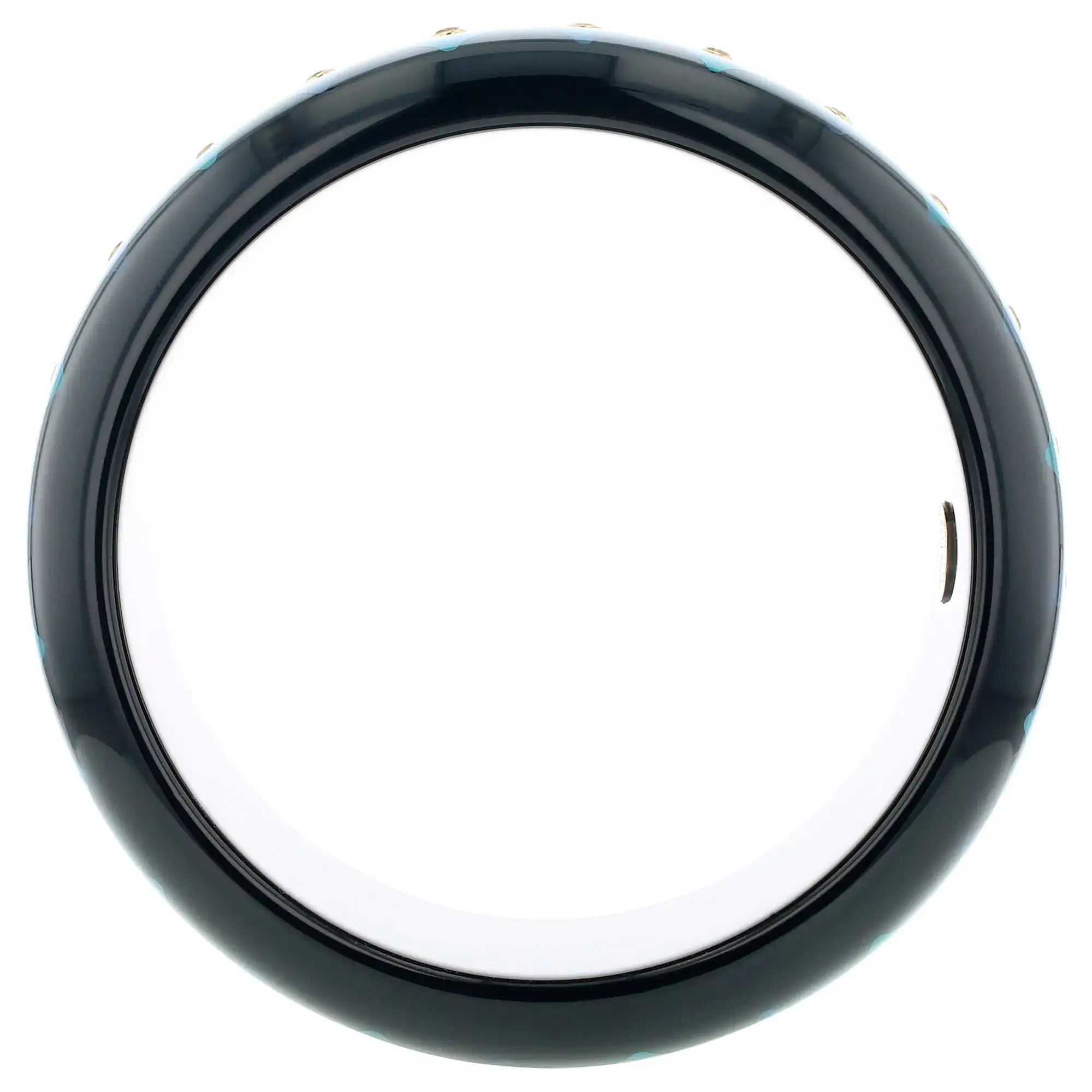 Harriet Bangle | Jet black bakelite with inlay and stones.
